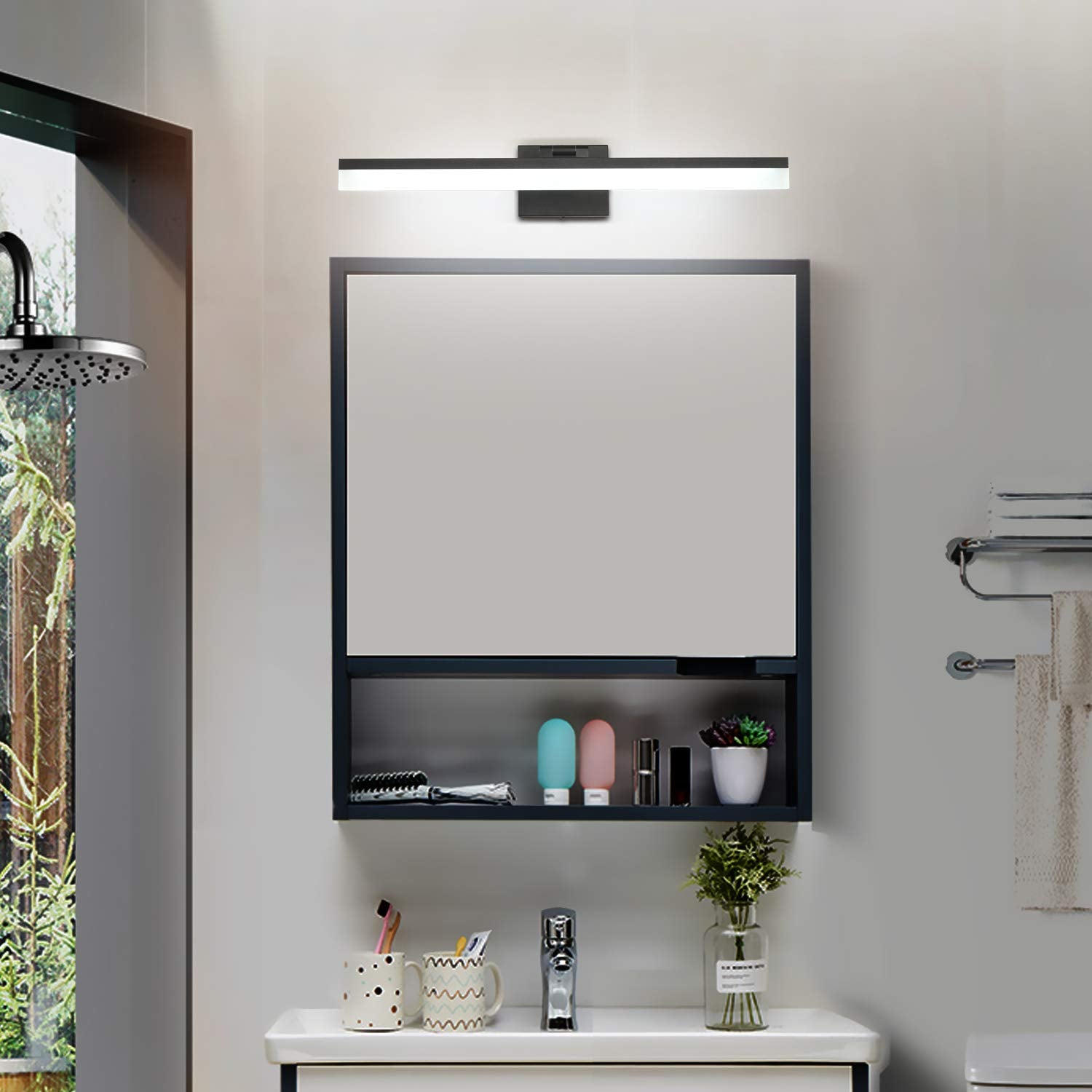 SOLFART 24in LED Bathroom Vanity Lights, Black Aluminum & Acrylic, Model 8778-600mm-6000K-ND, Non-Dimmable