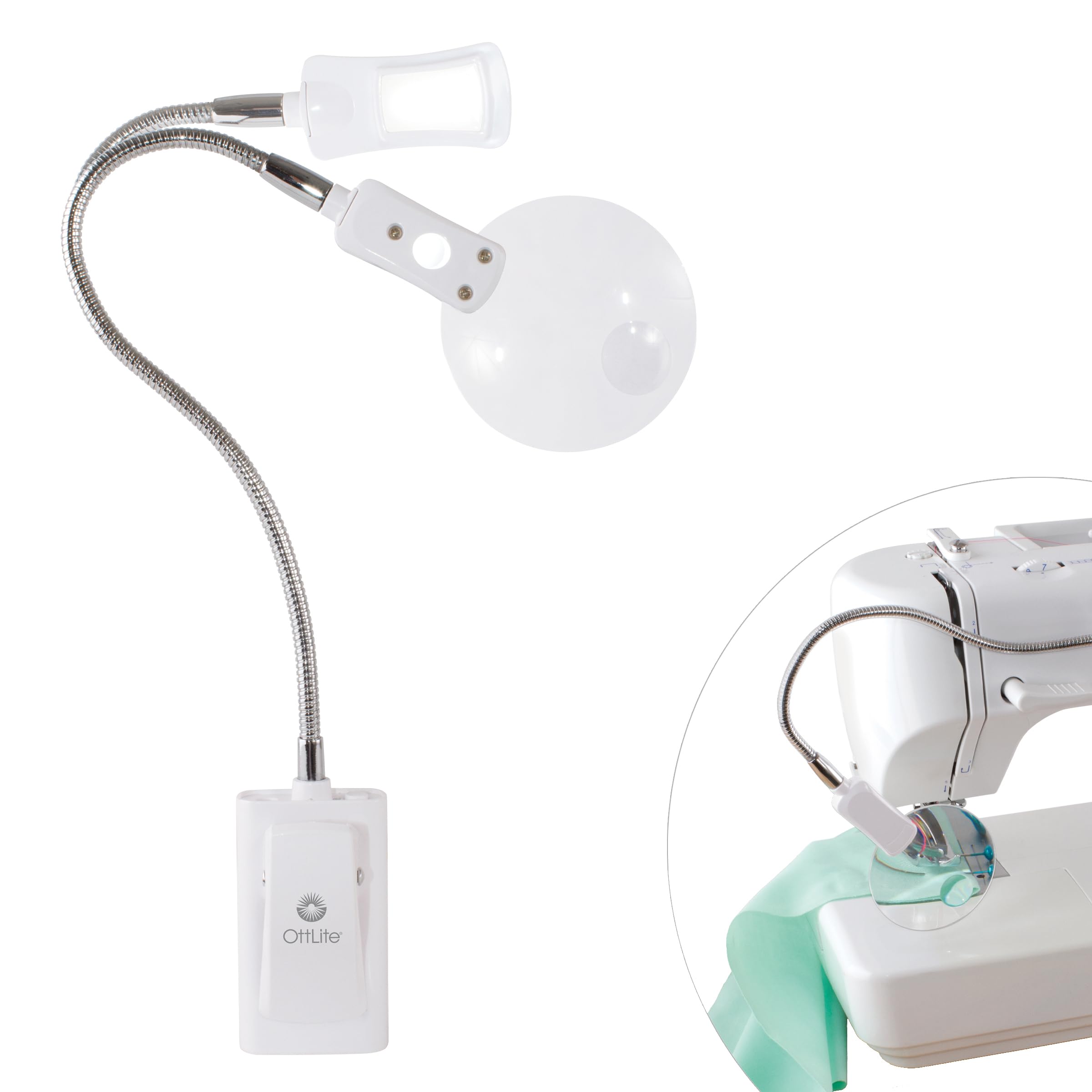 OttLite LED 2 in 1 Sewing Machine Light | Clip Lamp, Sewing Machine Lamp | Lighted 3X Optical Grade Magnifier, 5X Spot Viewer | 