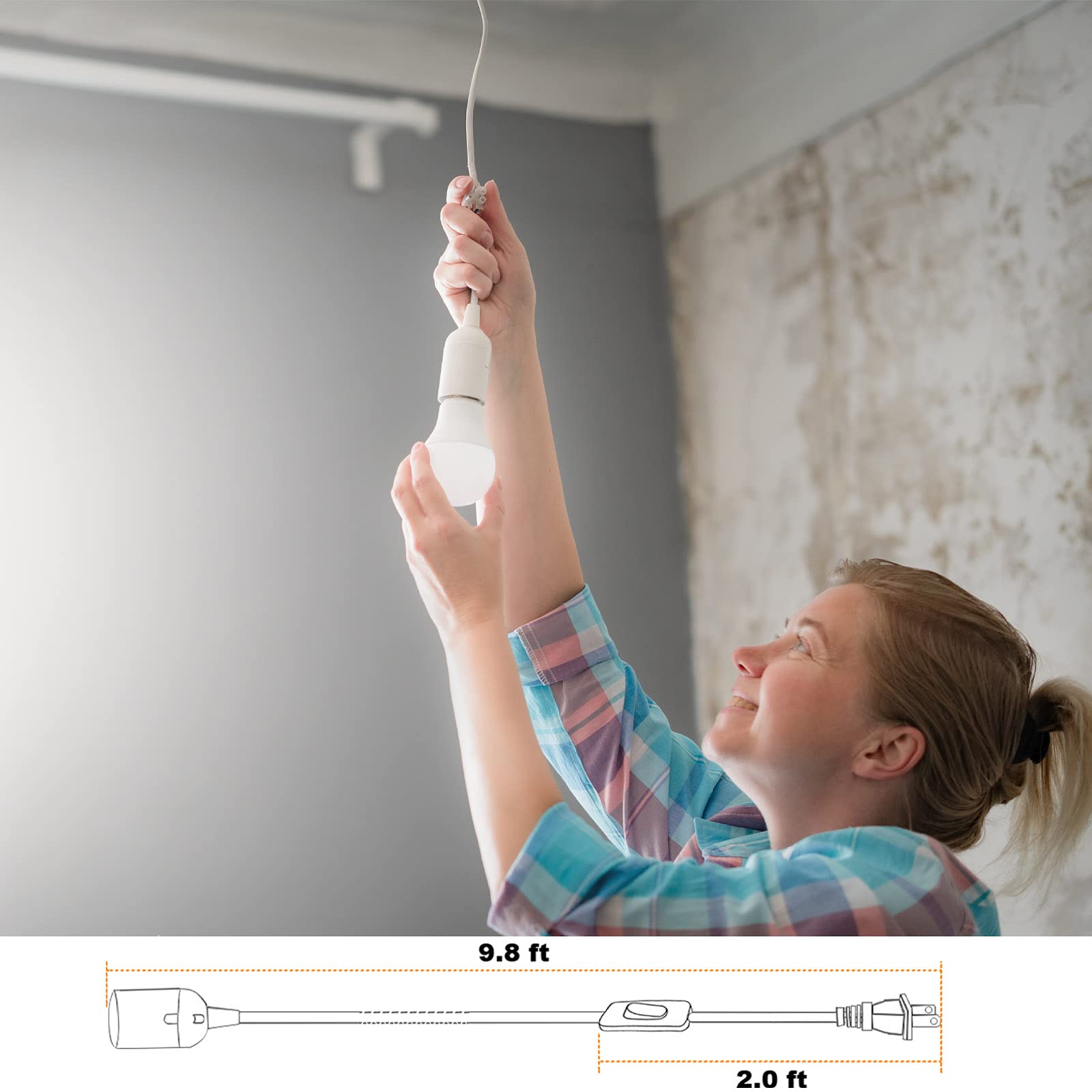 Plug In Hanging Light Kit, Retro Hanging Lights With Plug In Cord, E26 E27 Industrial Pendant Light Fixture, 9.8 Ft Cord With On