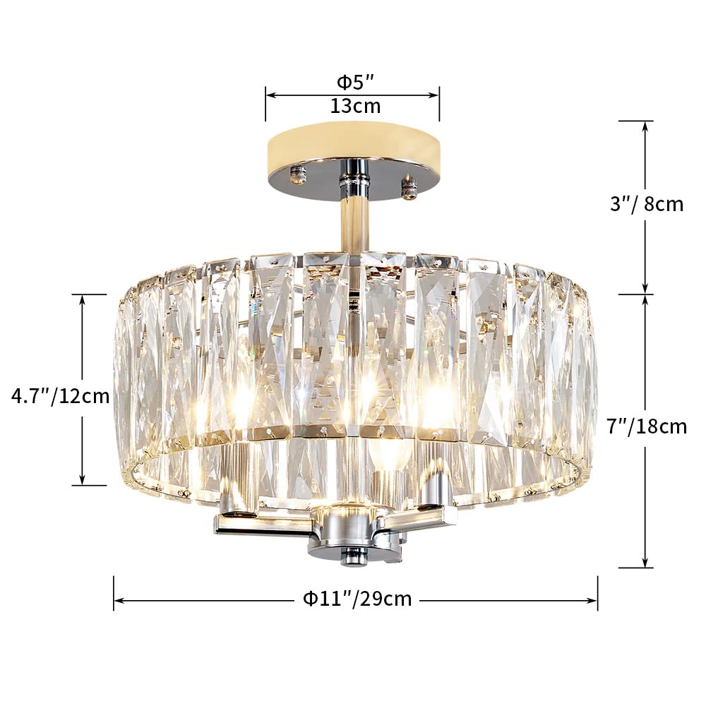 Agv Lighting Cl003F K9 Crystal Ceiling Light Fixture, Modern Semi Flush Ceiling Lights, Perfect For Living Room, Bedroom, Dining