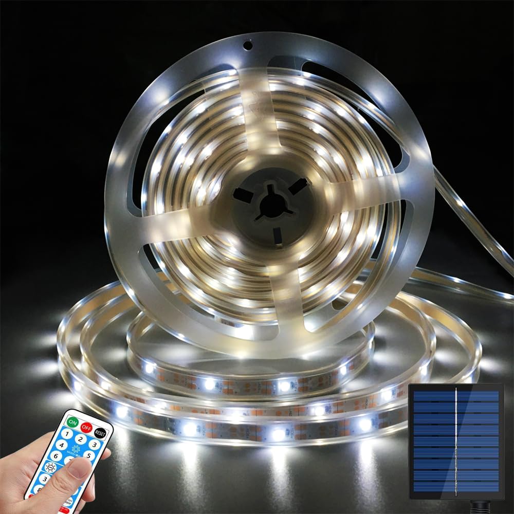 Solar Led Strip Lights Outdoor Waterproof 9.8Ft White Solar Powered Strip Lights With Remote Timer 8 Lighting Modes Ip65 Waterproof Strip Lights For Step Gazebo Balcony Outdoor Bar Garden Decor