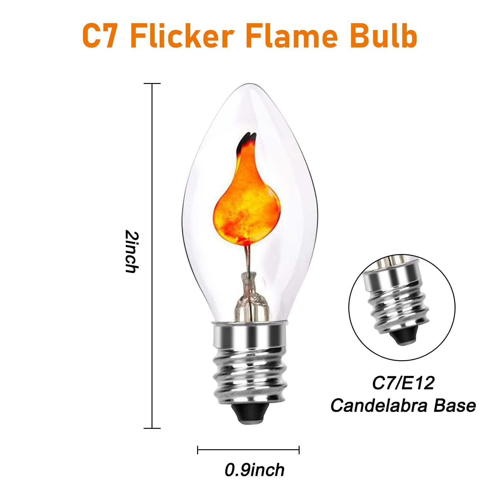 Christmas Flicker Flame Light Bulb C7 Clear Flame Shape Candelabra Bulb For C7/E12 Base String Lights, Christmas Candelabra Ligh