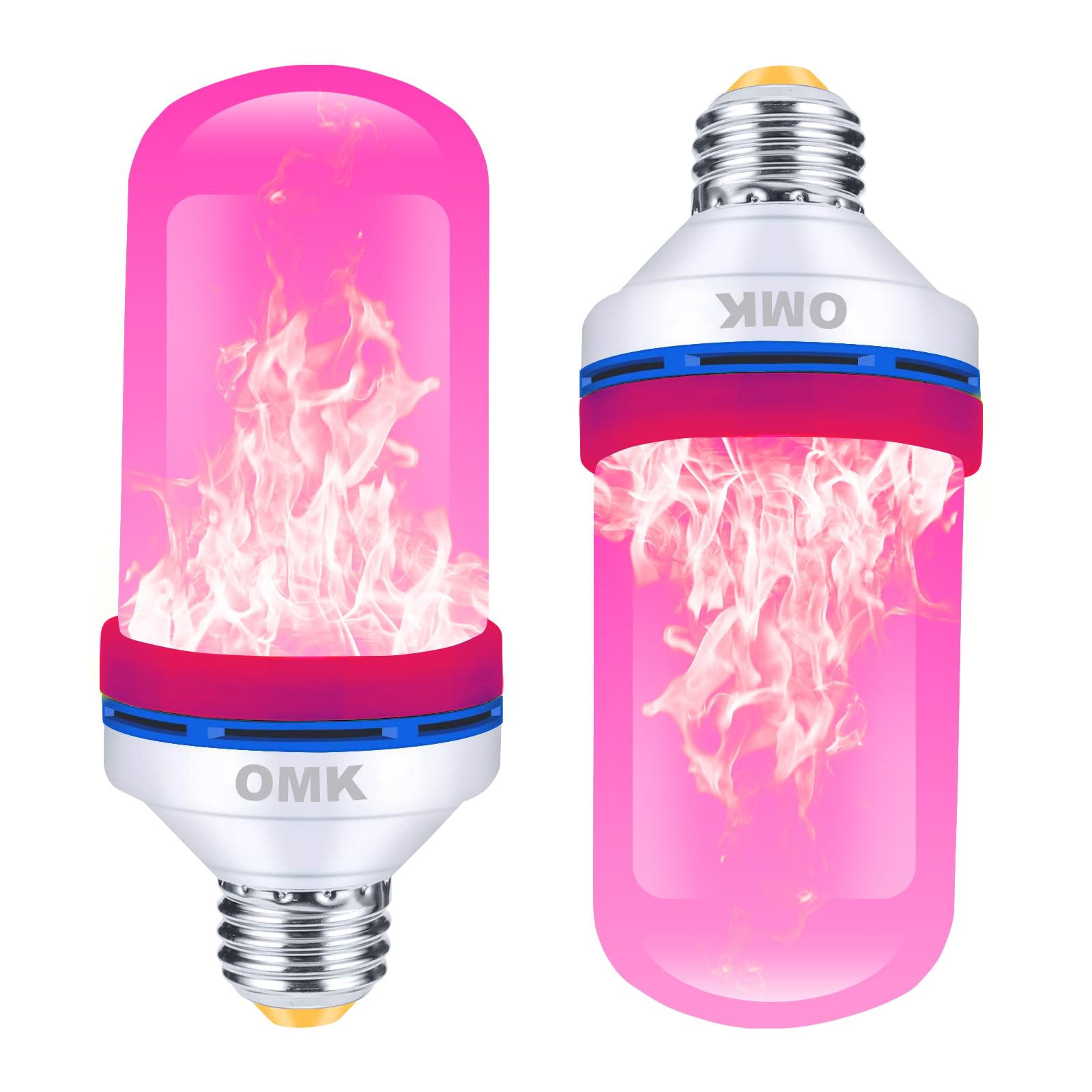 OMK ?Upgraded? Pink Smaller LED Flame Light Bulbs - Flickering Light Bulbs with Gravity Sensing, E26 Base Fire Light Bulb, Indoor Outdoor Light Bulbs, Holiday Christmas Vintage Flame Bulb Decorations