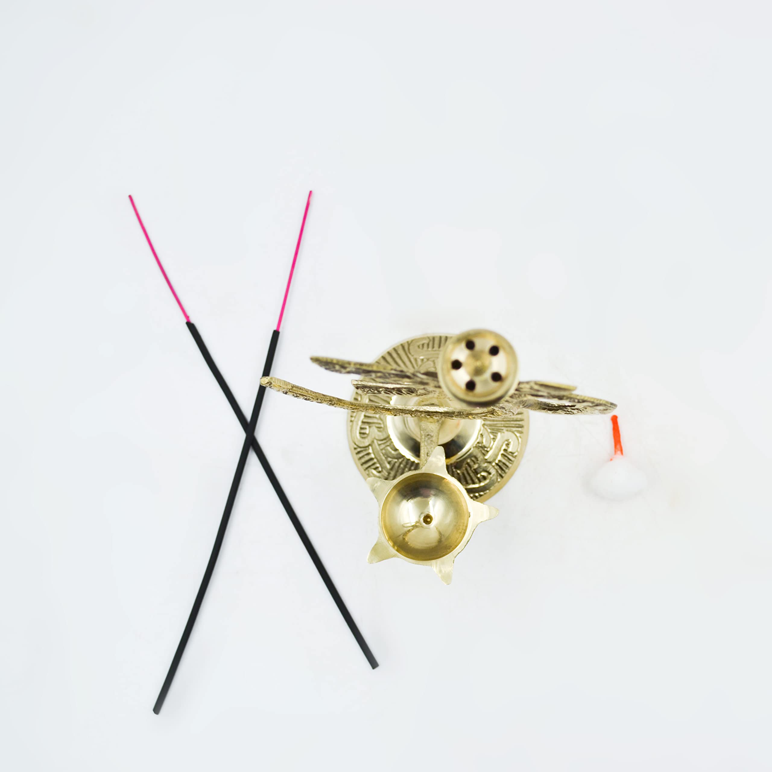 CraftVatika Om Symbol Design with Brass Diya Oil Lamp with Incense Holder, Brass Diya with Agarbatti Stand, Golden, (7 Inches He