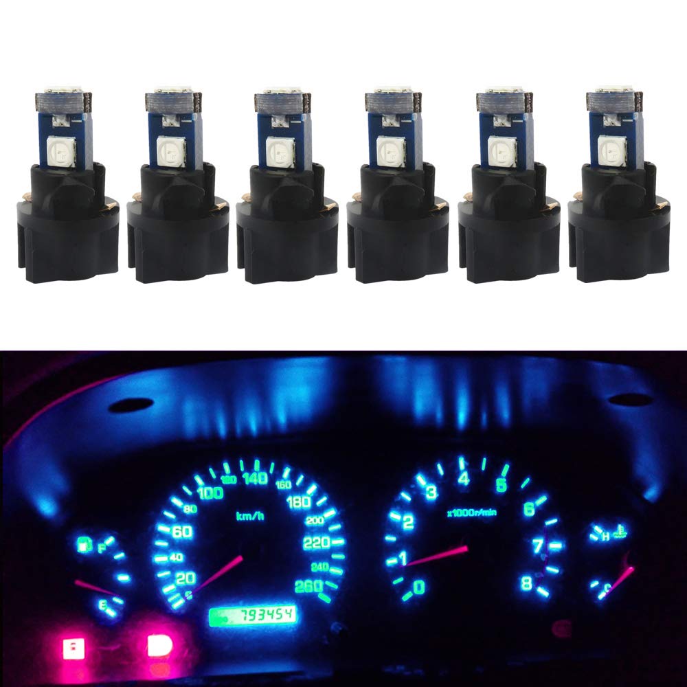 Wljh 6Pcs Ice Blue 3/8&quot; Twist Socket T5 Led Bulb Wedge 37 2721 74 3-Smd 3030 Led Dashboard Instrument Cluster Panel Indicator Dash Lights Bulb,Plug And Play