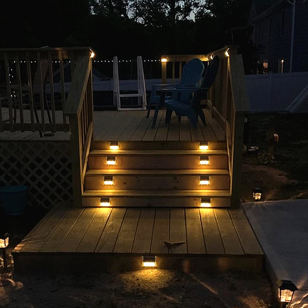 Lightess Solar Stair Lights, 6 Pack, Waterproof Stainless Steel, Warm White LED for Deck, Garden, Patio Pathway Lighting