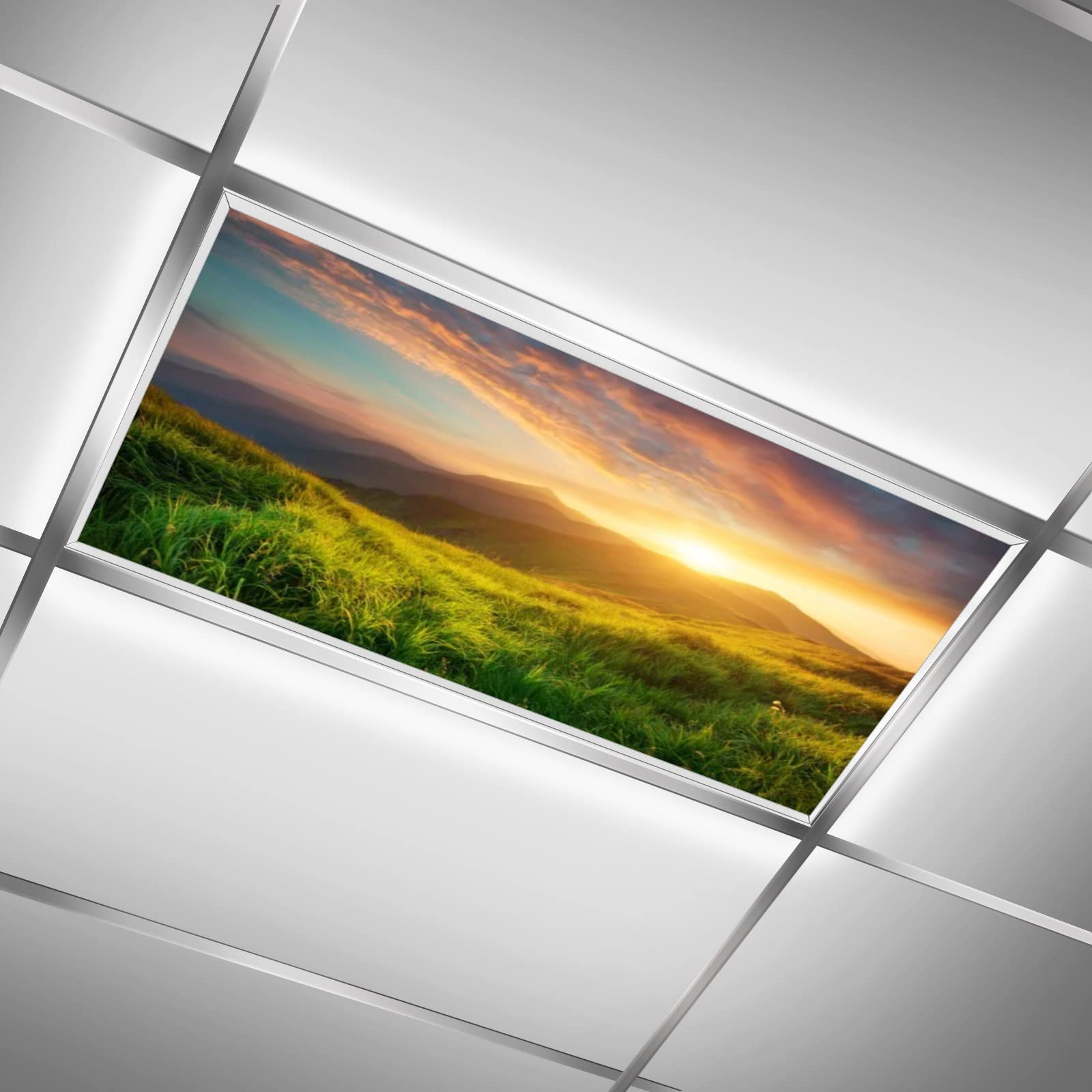 Lorougei Fluorescent Light Cover Decorative Ceiling Light Filters,Mountain Landscape Pattern,for Classroom Office Hospitals Home