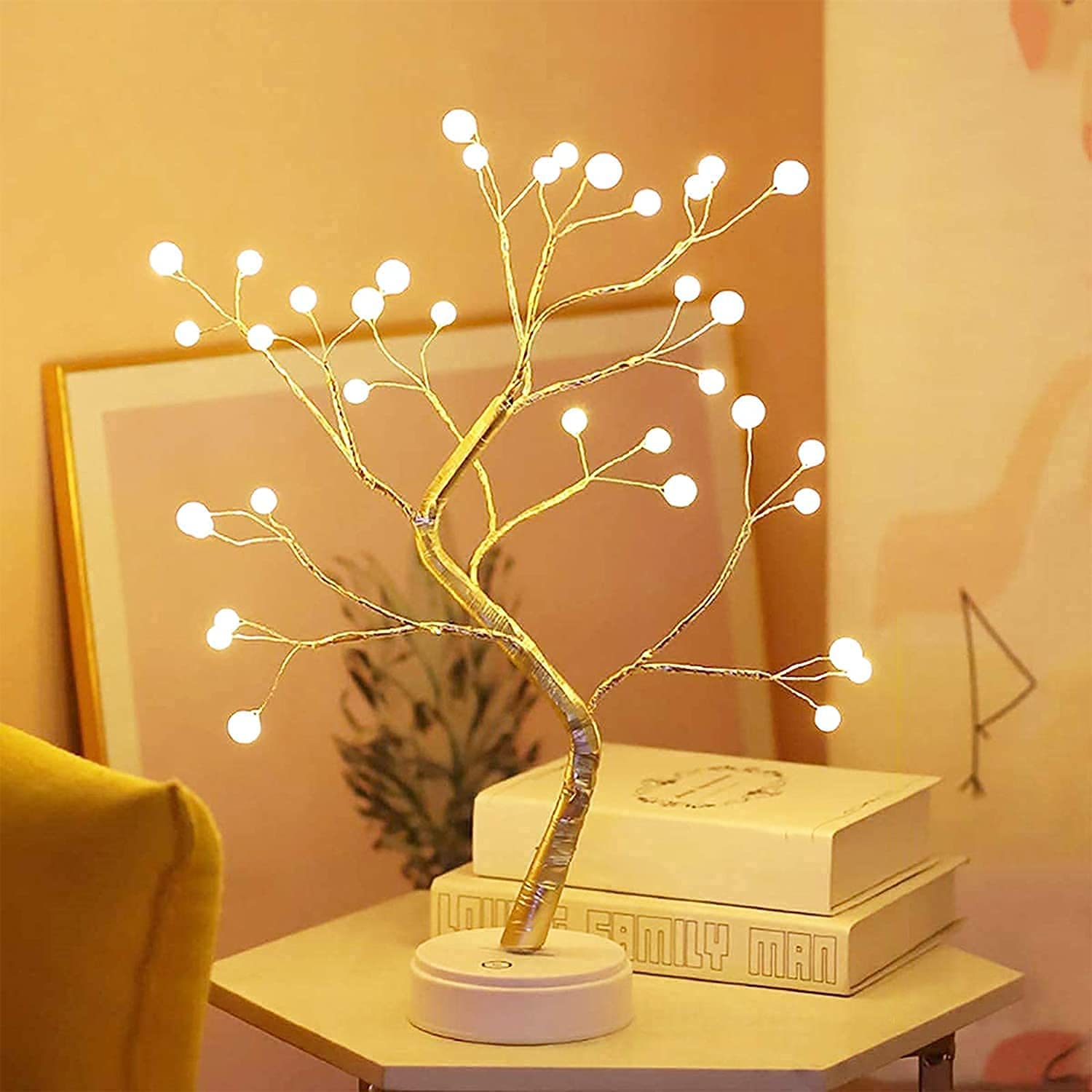 SAIELLIN Bonsai Led Light Desk Tree Lamps for Home Decoration Items, Battery Powered OR USB Adapter Table Decor Pearl LED Lights