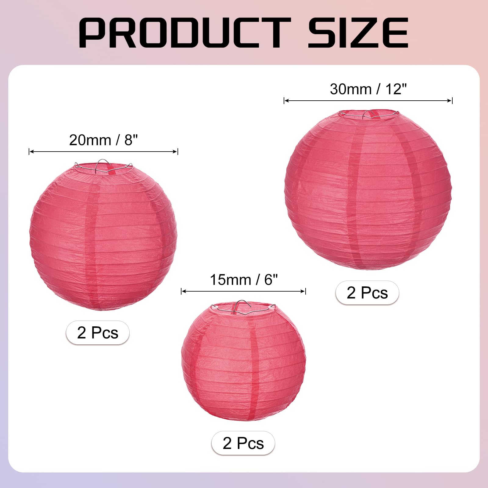 Meccanixity 6Pcs Paper Lanterns Decorative, 6'' 8'' 12'' Dark Rose Red Round Hanging Lantern Chinese Lanterns For Home Decor, Bi
