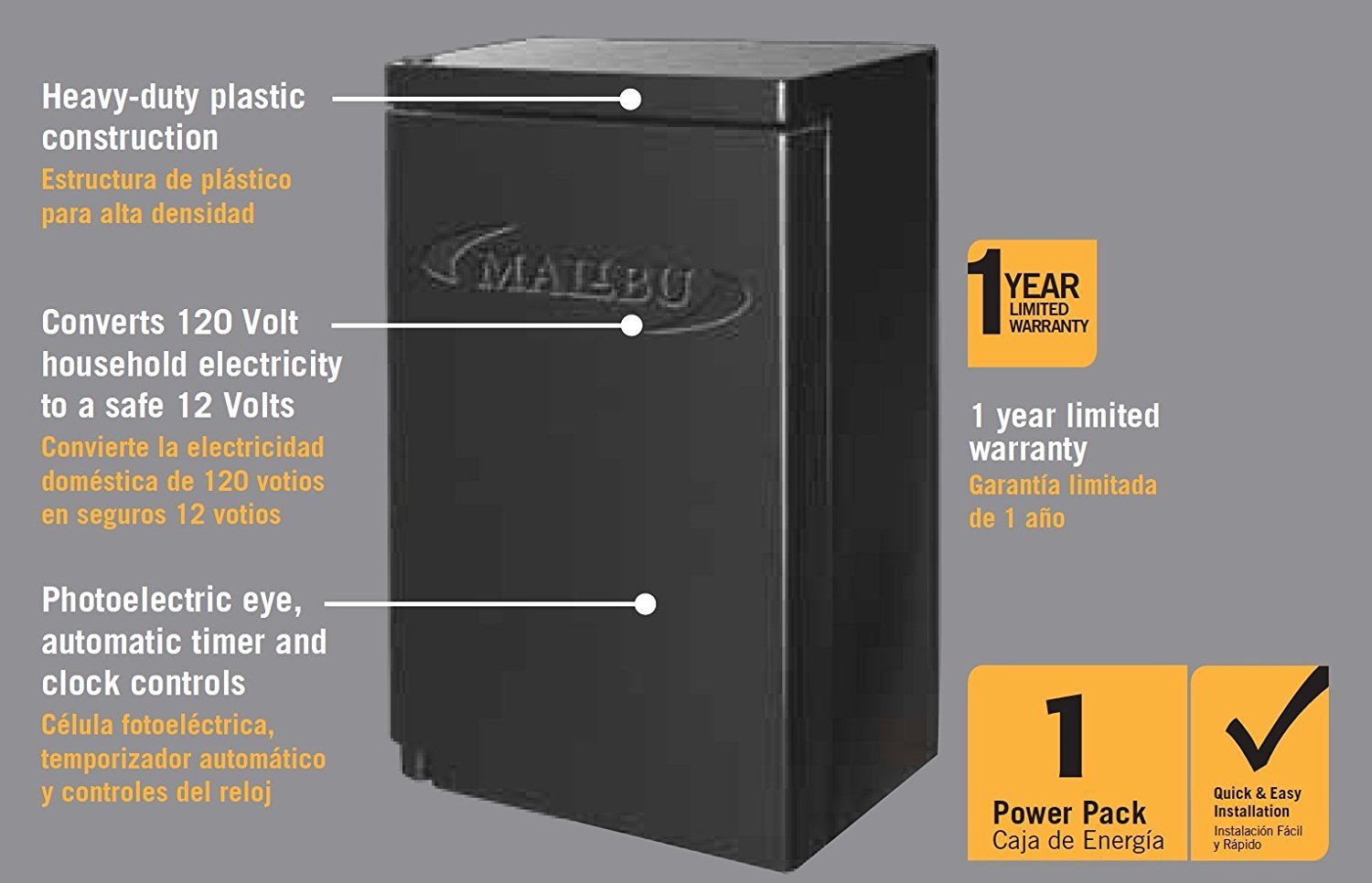 Malibu 45W Power Pack with Sensor & Weather Shield for Low Voltage Outdoor Lighting - Model 8100-9045-01, Black