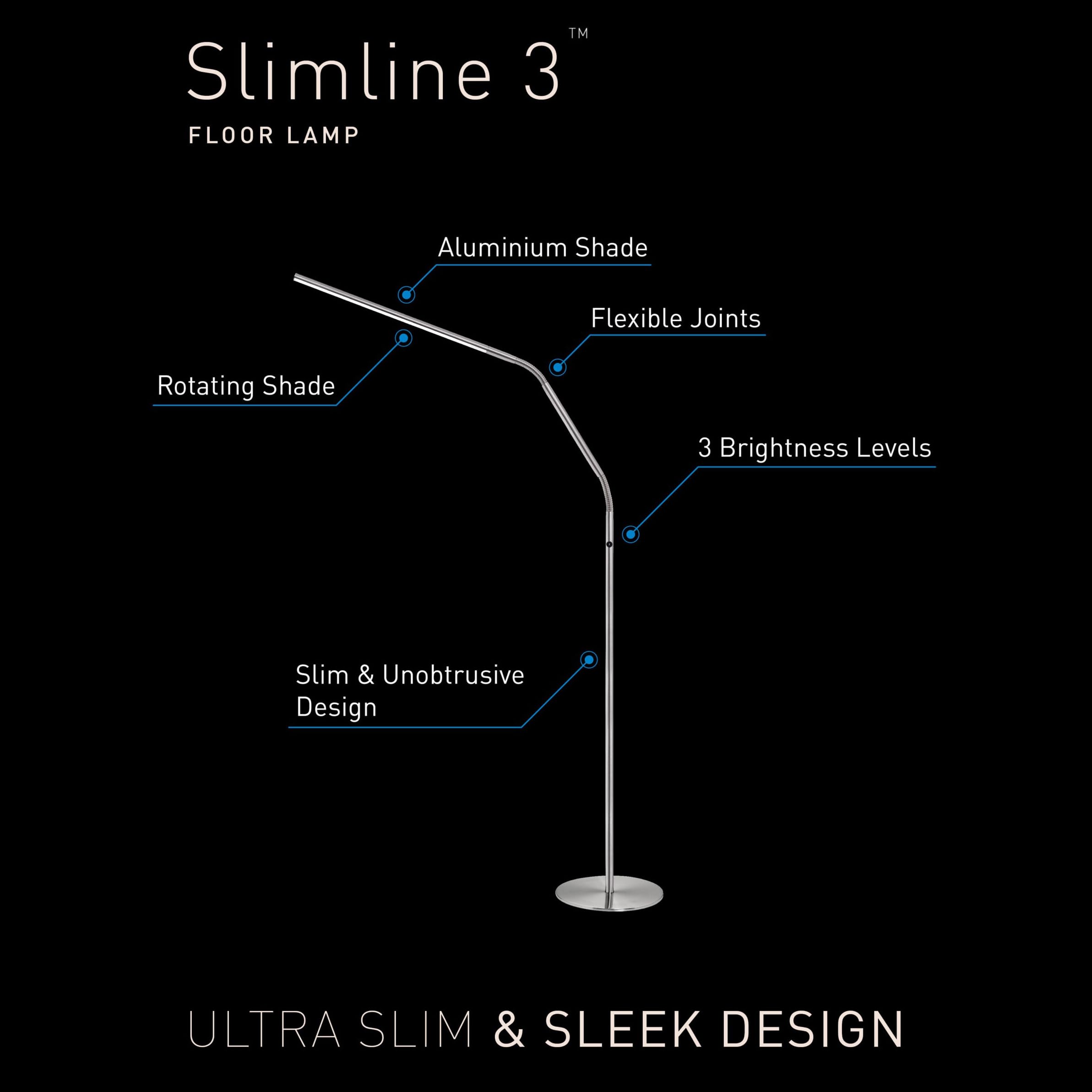 daylight Slimline 3 LED Floor Lamp, 80 CRI, 1,065 Lumens, 4 Brightness Levels, White, Model 809802351187, 1 Count