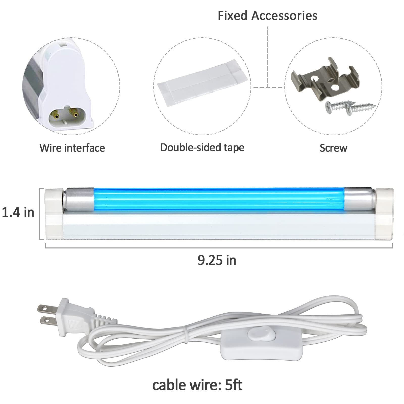 6W Uvc Lamp Ozone Free With On/Off Switch Cord And Plug, Uv Light Bulb 253.7Nm Wavelength For Closet/Cabinet/Bathroom, 110V Ctuv