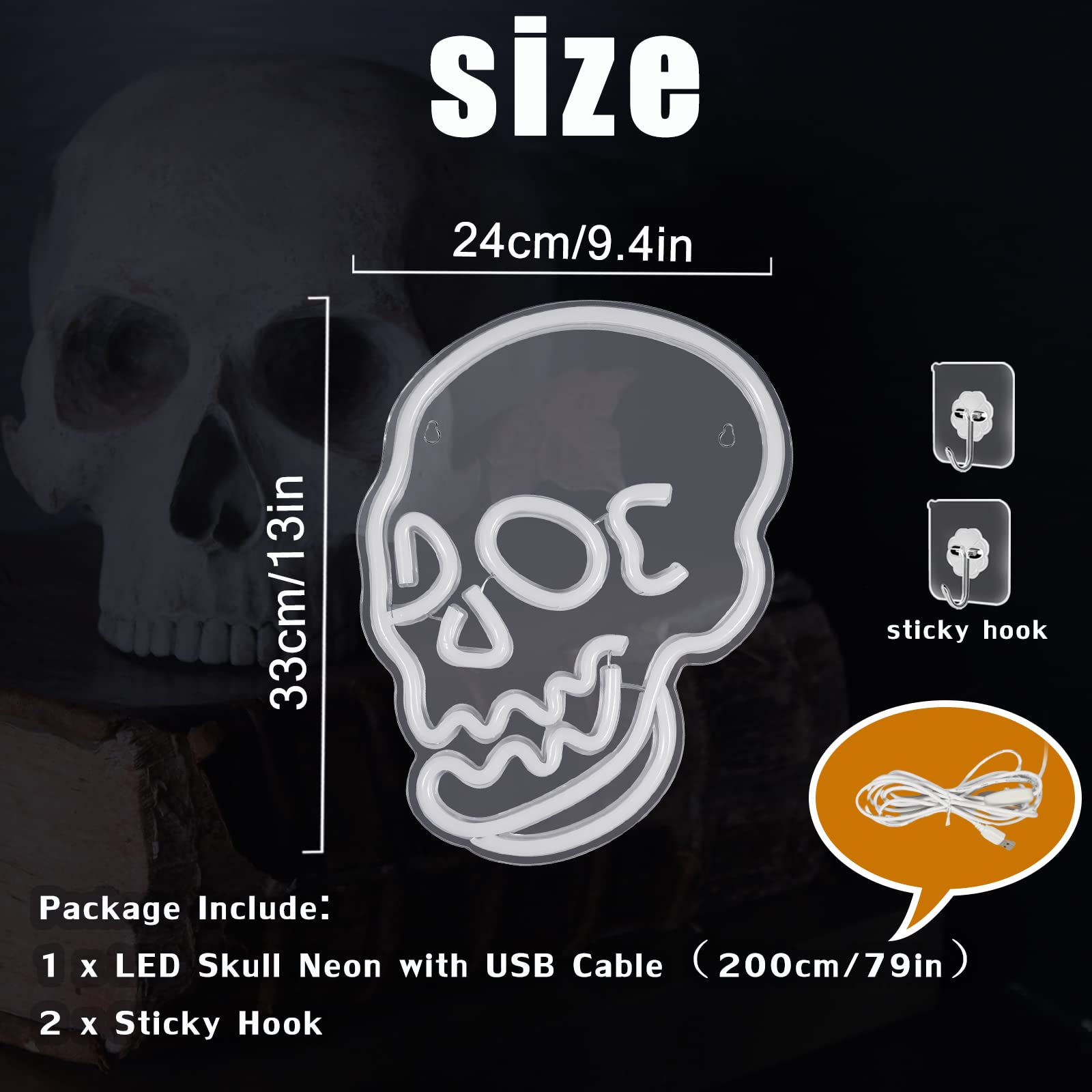 BerniceKelly Halloween Skull Neon Sign, White LED Acrylic Wall Light, Model ZXJ-96