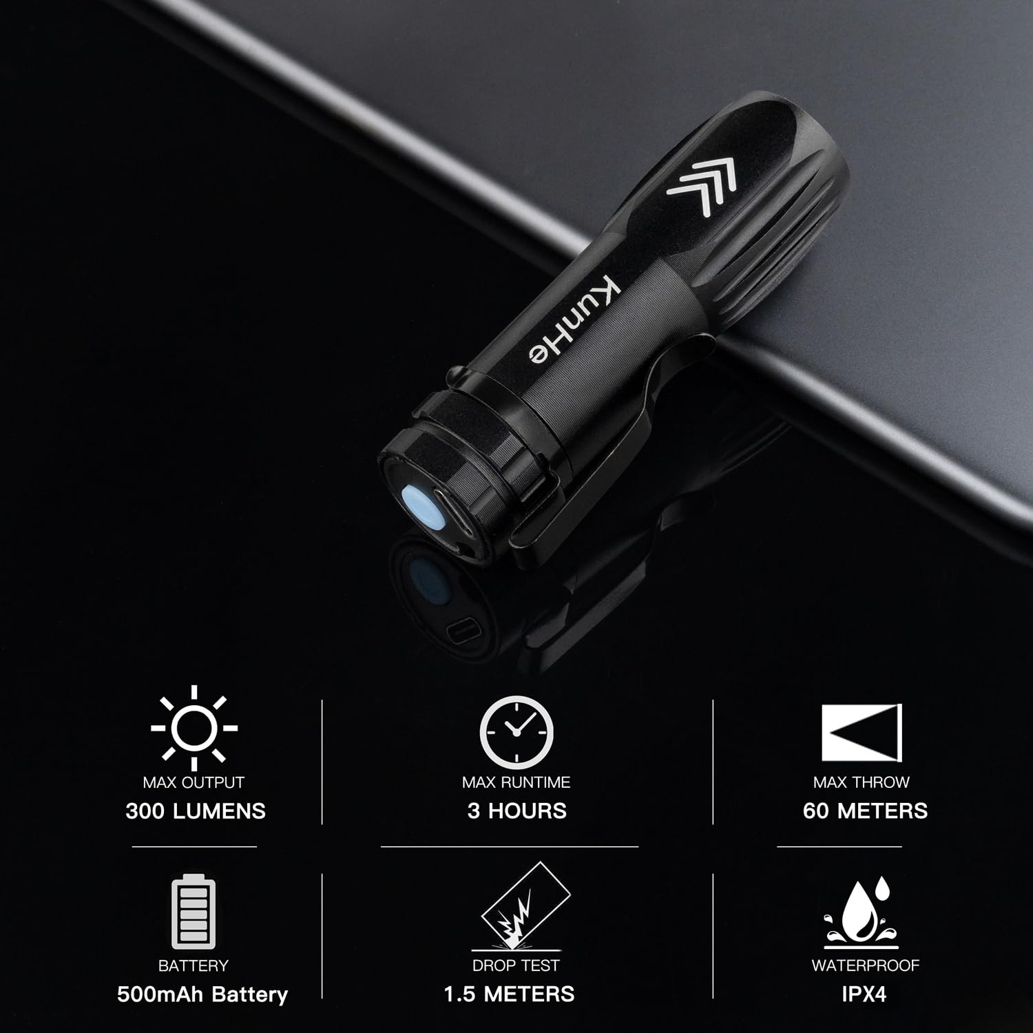 KunHe Rechargeable Flashlights - 20 Pack Mini High Lumen Clip-on LED Light, Portable Aluminum, Black, Model KH-003-20