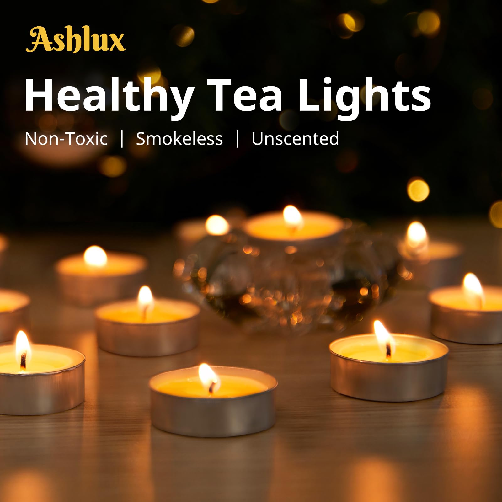 Ashlux Unscented Palm Tea Lights Candles 50 Pack Bulk, 4.5 Hours Long Burning White Tea Lights,Non-Paraffin, Smokeless, Mini Tealight Candles For Wedding, Table Centerpiece, Party, Power Outages