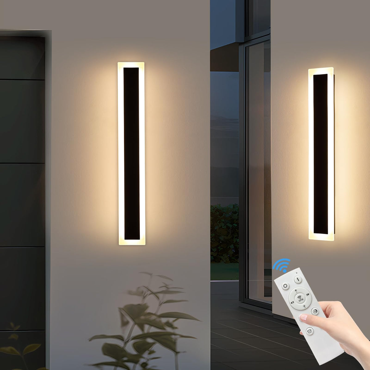 Upgrade Widened 2 Pack 23.6inch Outdoor Wall Sconce, Dimmable Modern LED Wall Light, 3000K-6000K, IP65 Waterproof, Black Wall Mo