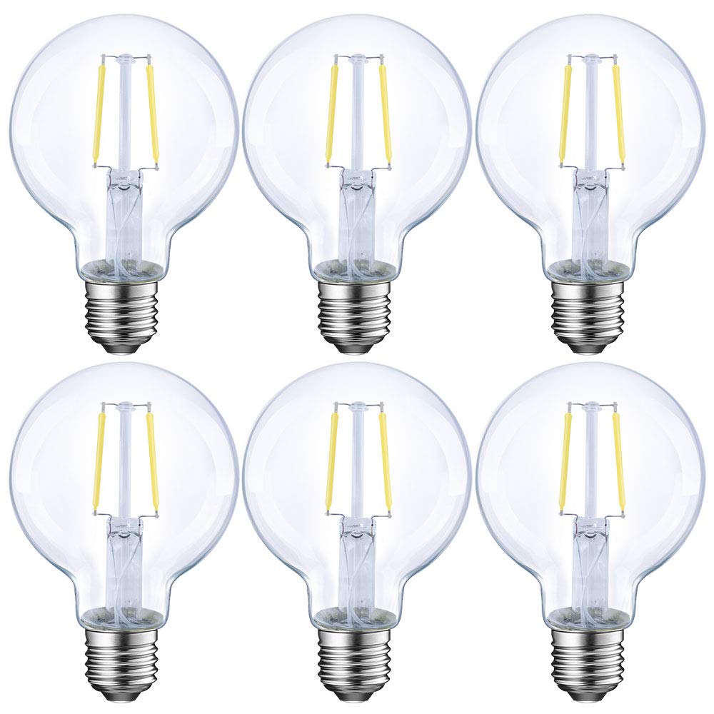 ENERGETIC SMARTER LIGHTING Dimmable LED Edison Bulb, G25, Clear Glass, 40W Equivalent, 2700K Soft White, E26 Base, 6-Pack