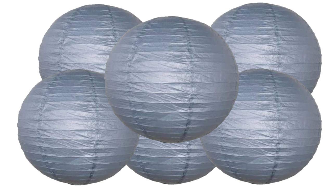 Pack of 6 Round Paper Lantern Lamp Paper Lanterns Party Decorations (Grey, 14''/35CM)