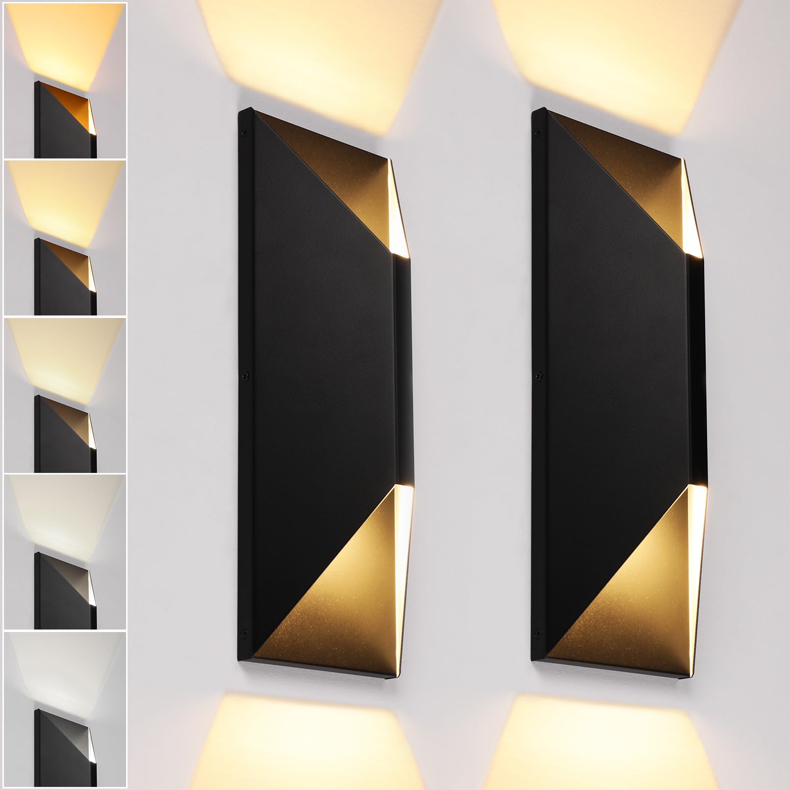 LEONLITE Dimmable LED Wall Light 5CCT, 14 Inch, Metal, Black, Model A-33064, ETL Listed, Waterproof, Pack of 2