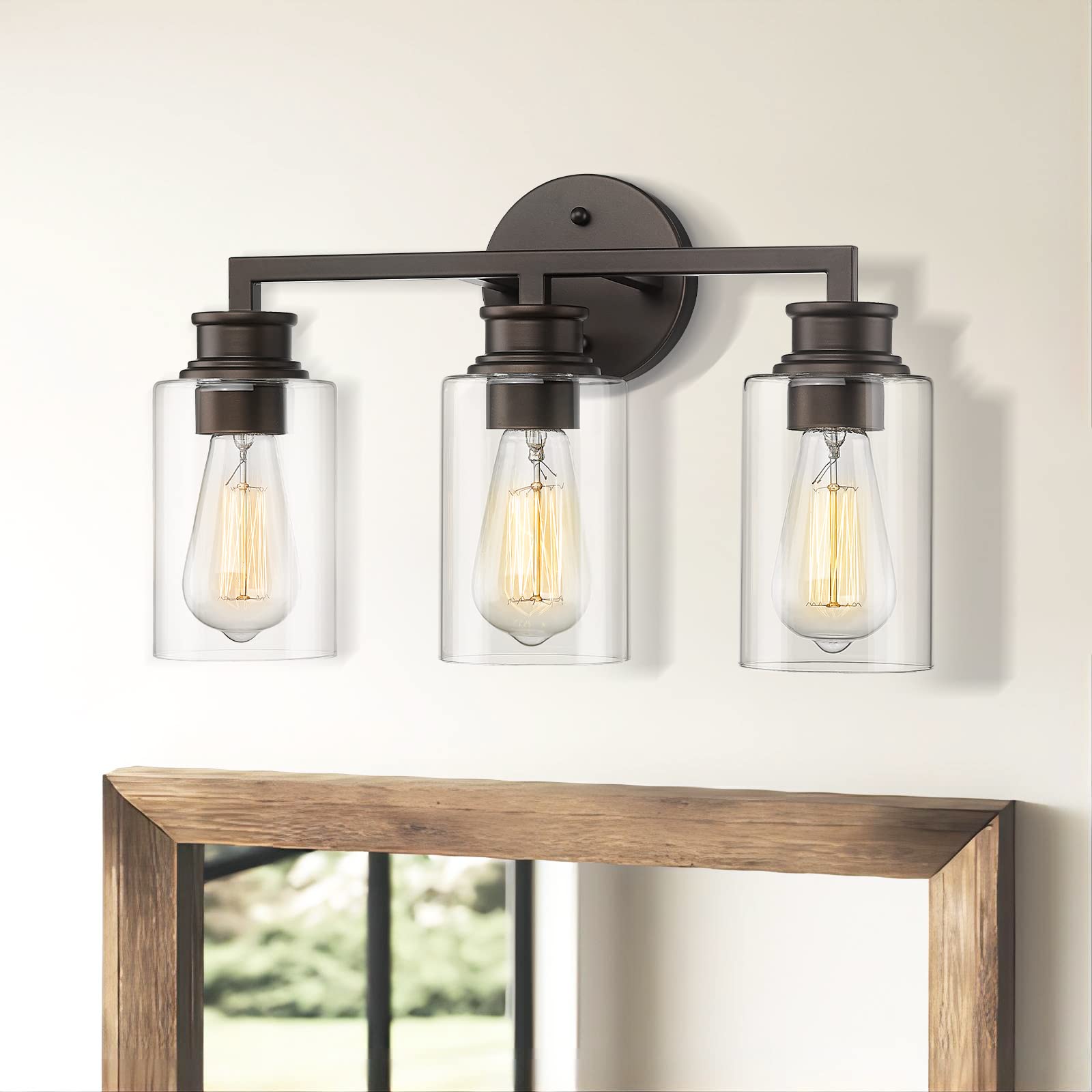 Emliviar 3-Light Oil Rubbed Bronze Vanity Light Fixture, Clear Glass Shade, Model YCE253B-3W ORB