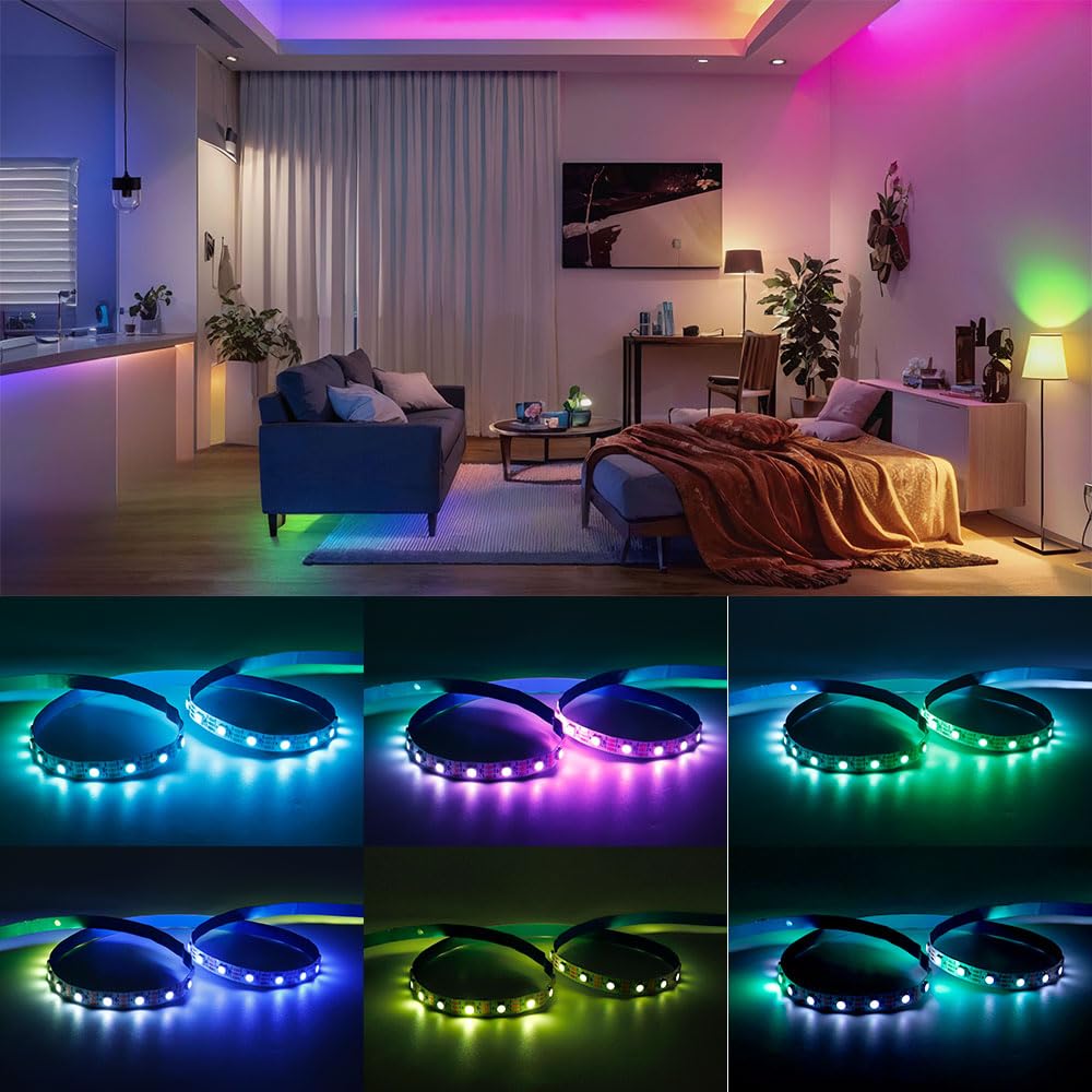Loamlin Ws2812B Ic Rgb 5050Smd Eco Individual Addressable Led Strip Light, 16.4Ft 300Led 60Led/M Flexible Full Color Ip30 Dc5V W