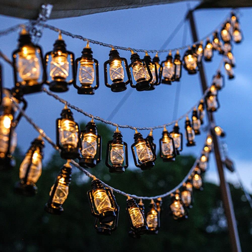 20 LEDs /10ft Black Lantern String Lights Mini Kerosene Lamp Battery Powered Fairy String Lights for Indoor Outdoor Patio Decora