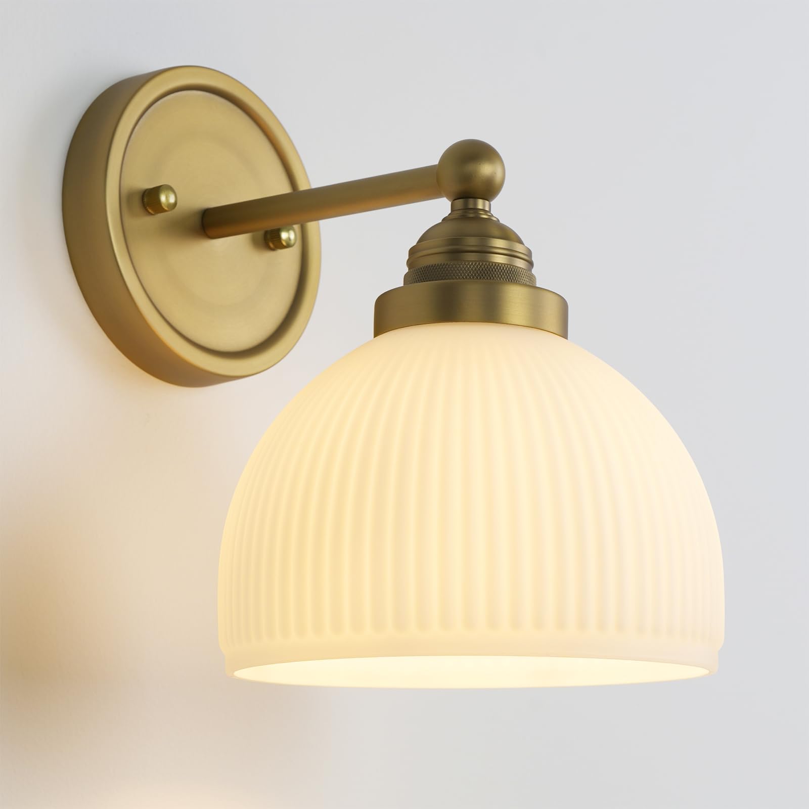 SongCiLT Vintage Wall Sconce 1-Light with White Striped Glass Globe Shade, Indoor Wall Mounted Lamp Fixture for Living Room Bedr
