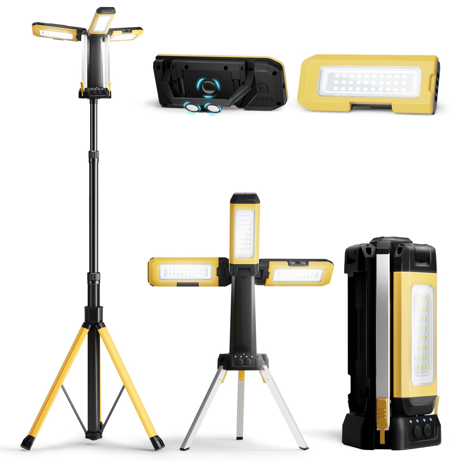 mlogiroa Rechargeable Camping Light with Stand, 10000mAh, 67in Yellow, Model HW0033-Y, Cordless LED Work Light, 2 Detachable Lamp Panels