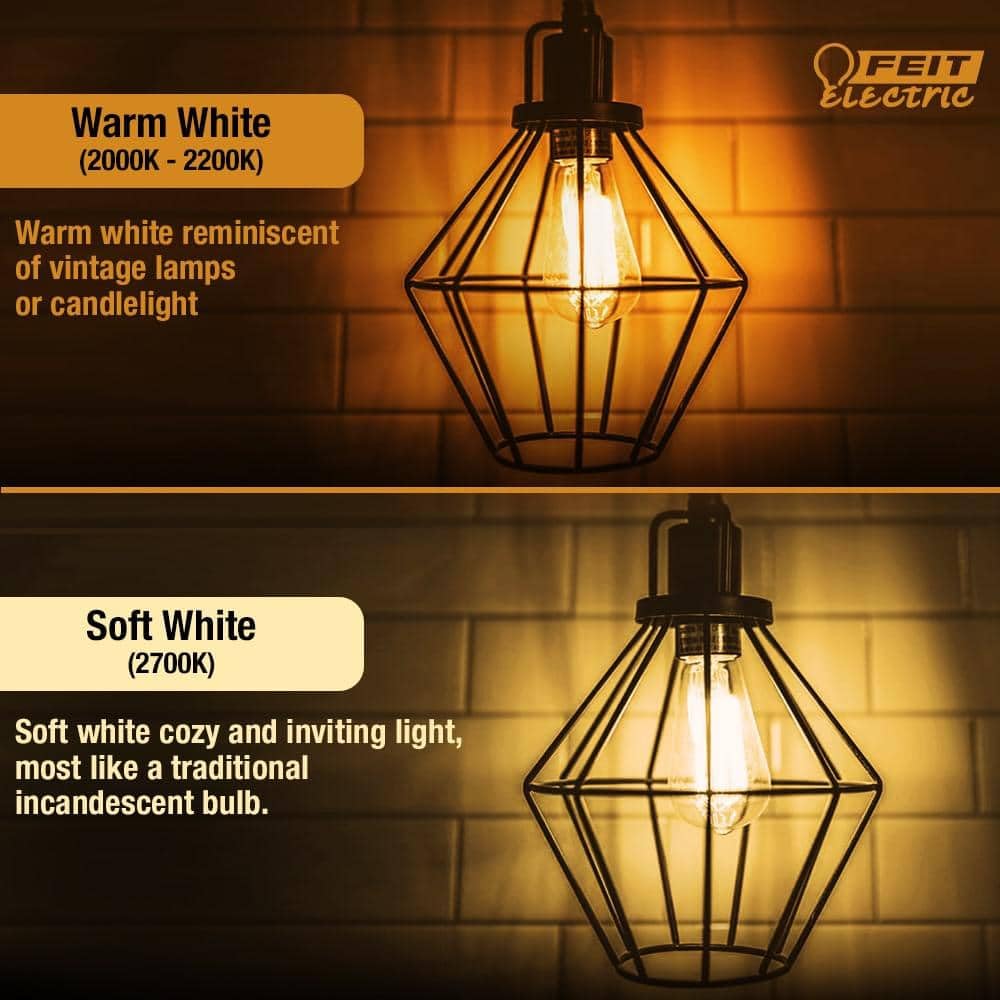 Feit Electric Vintage Edison LED Light Bulb, 60W Equivalent, Dimmable, Warm White, ST19 Model, Clear Glass, 4 Pack