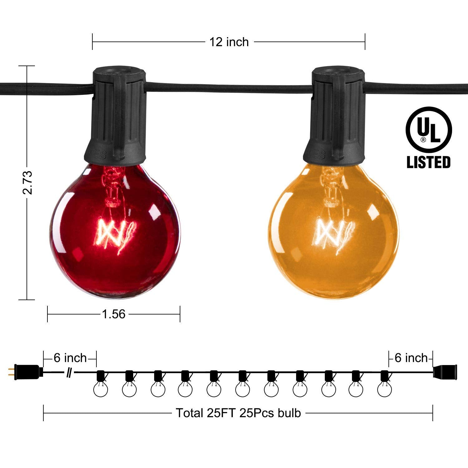 Minetom G40 Globe String Lights - 25ft, Multicolor, 25 Glass Bulbs, UL Listed, Indoor/Outdoor for Patio, Garden, Party Decor