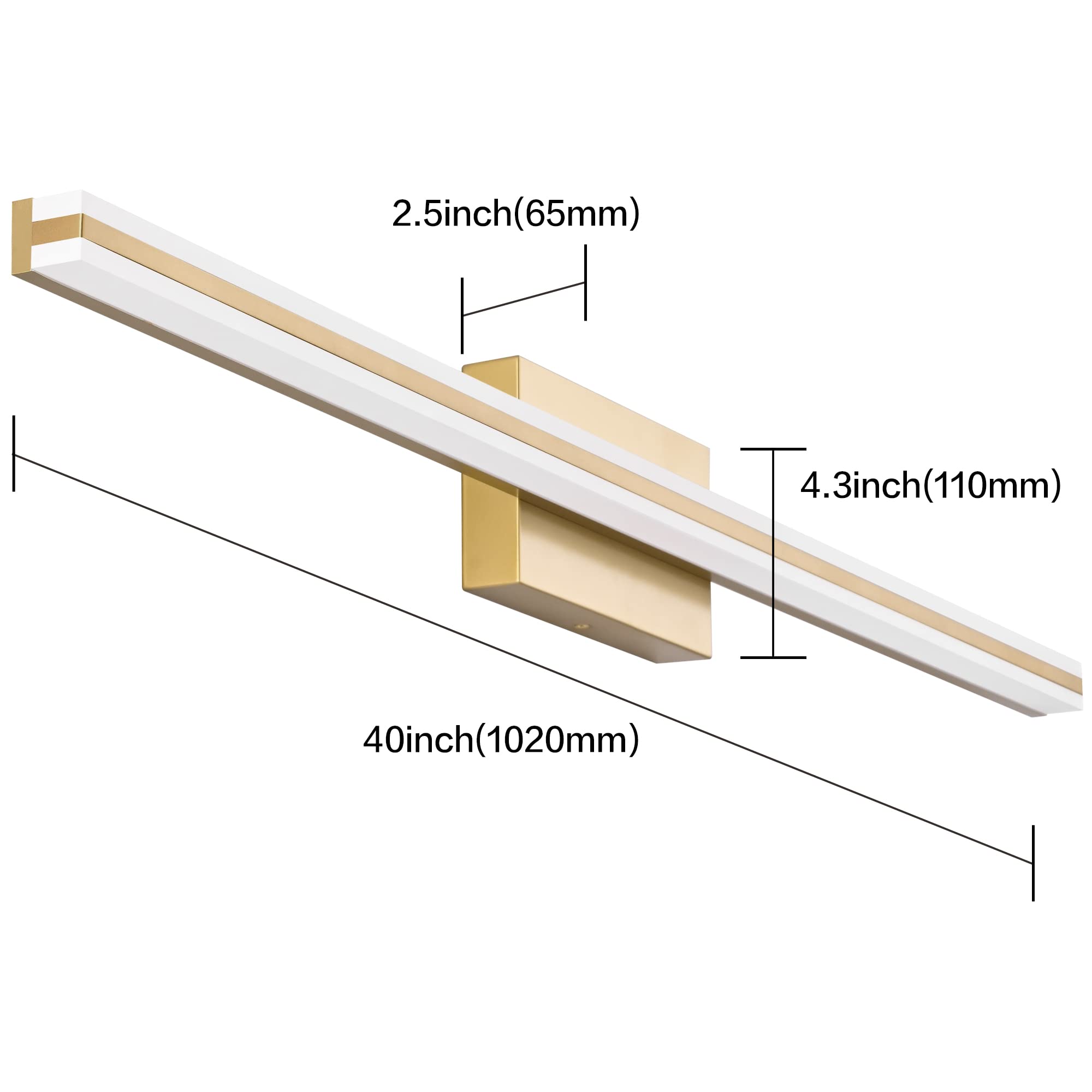 SOLFART Dimmable LED Vanity Light Fixtures 40Inch Aluminum Golden Over Mirror
