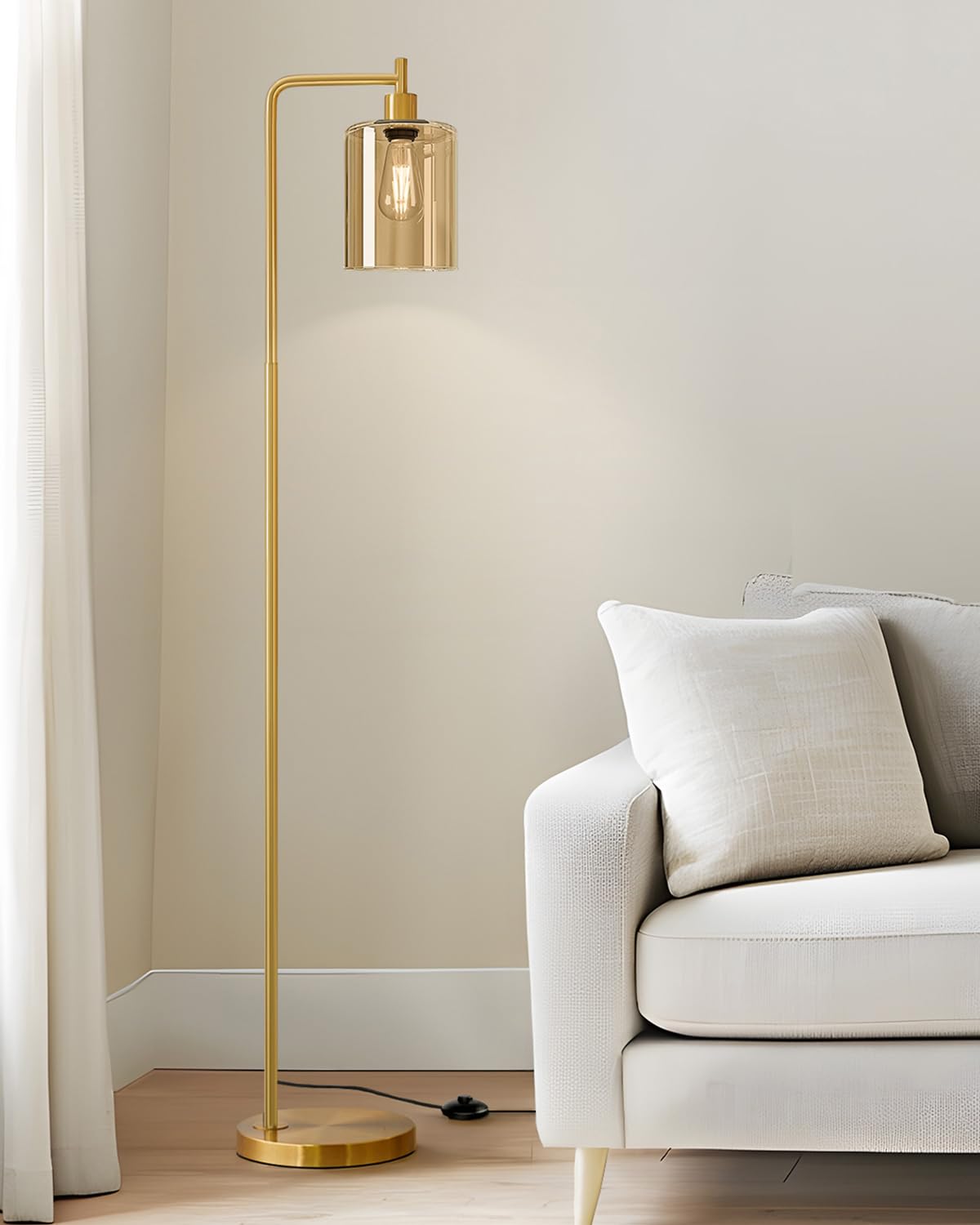 Oneach Floor Lamp, Gold Glass Shade, Industrial Design, Model OYS-A03-F1035GD-AM, Modern 66.5in  Tall Lamp for Living Room and Office
