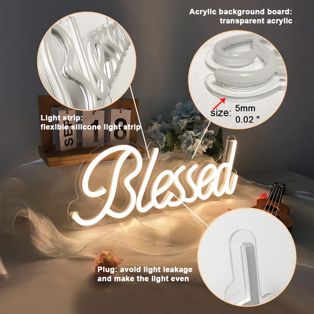 Divatla Blessed Neon Sign - Led Wall Decor, Dimmable, Usb Powered, 17X7, Warm White, Acrylic For Bedroom And Office