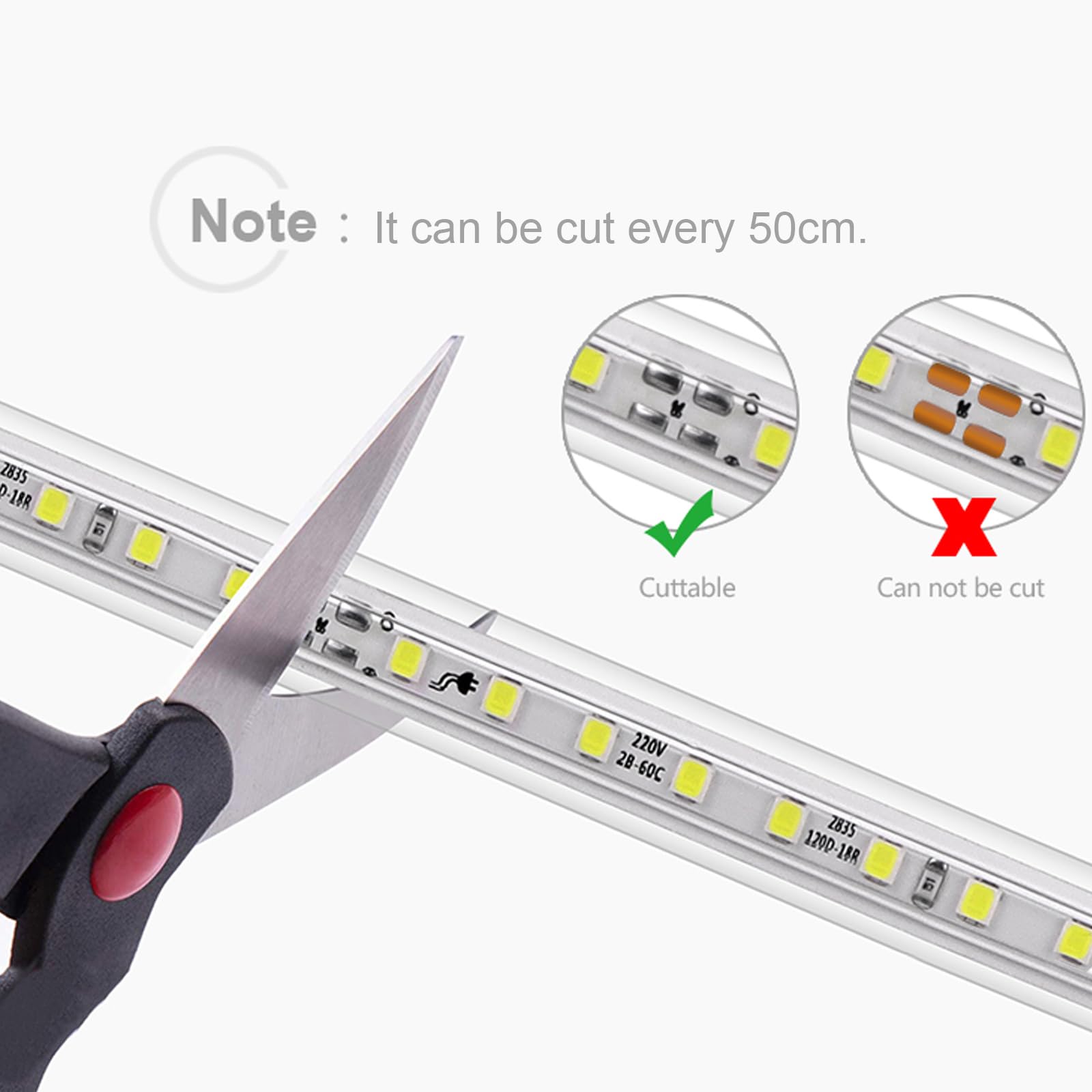Chnmalitai Outdoor Led Strip Lights Ac110V 65.6Ft/20M Led Light Strip White Ip65 Waterproof 6500K Flexible Led Rope Lights For Patio Backyard Garden Kitchen Lighting(65.6Ft  White)