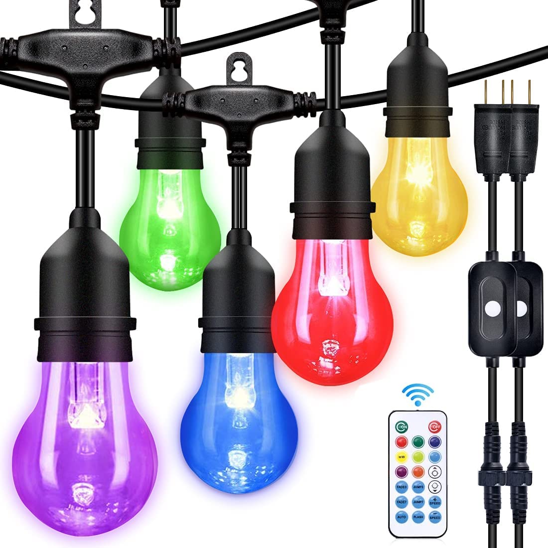 IPStank 48FT Outdoor Patio Lights Color Changing, RGB LED String Lights with 16 E26 Shatterproof Edison Bulbs, Dimmable Patio St