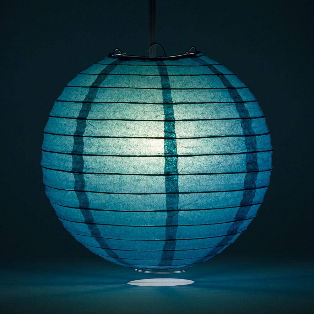 Quasimoon 20 Inch Round Paper Lantern, Tahiti Teal, Even Ribbing, Hanging Decoration