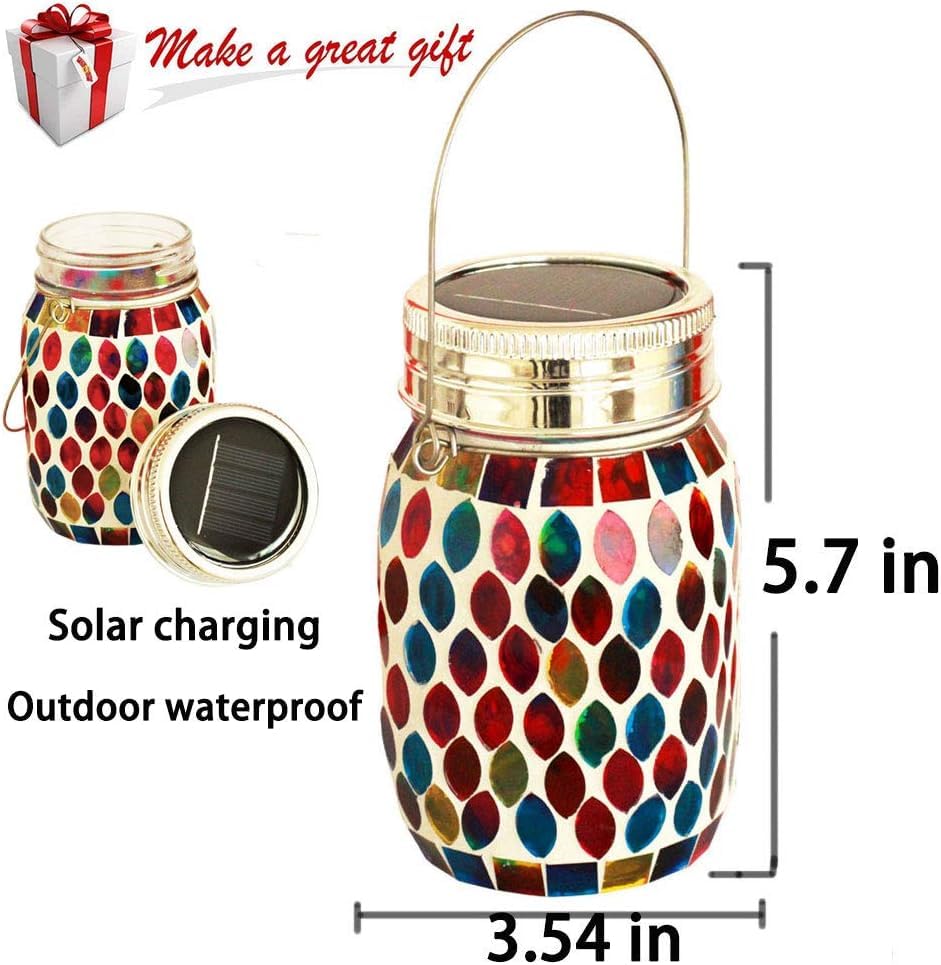 2Pack Solar Mosaic Outdoor Waterproof Cool Blue Mosaic Jar Decor Christmas Gifts For Women Mom Grandma Halloween Hanging Solar L