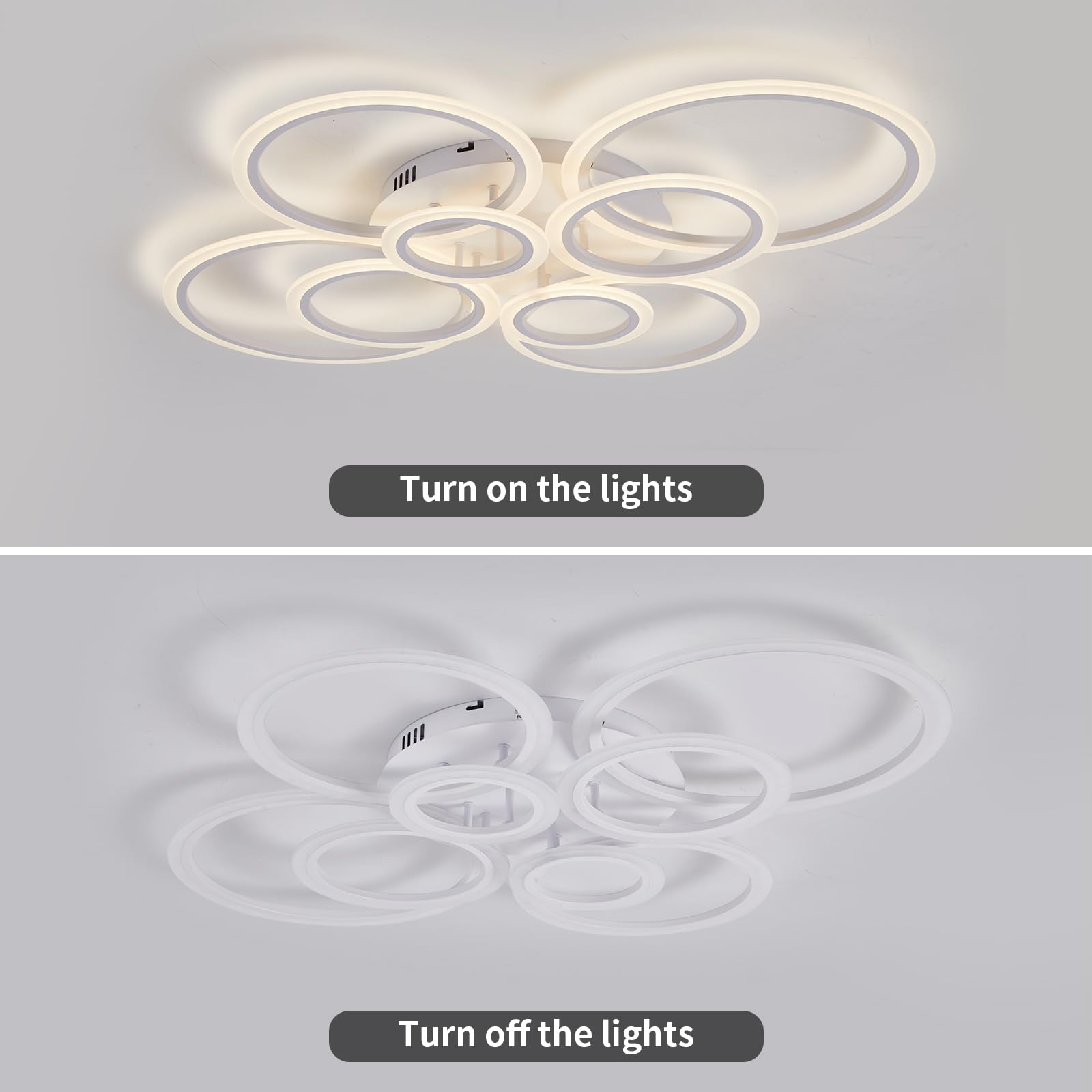 Dimmable Led Flush Mount Ceiling Light With Remote Control, 8-Ring White Design, Adjustable Color Temperature (3000-6000K) For L