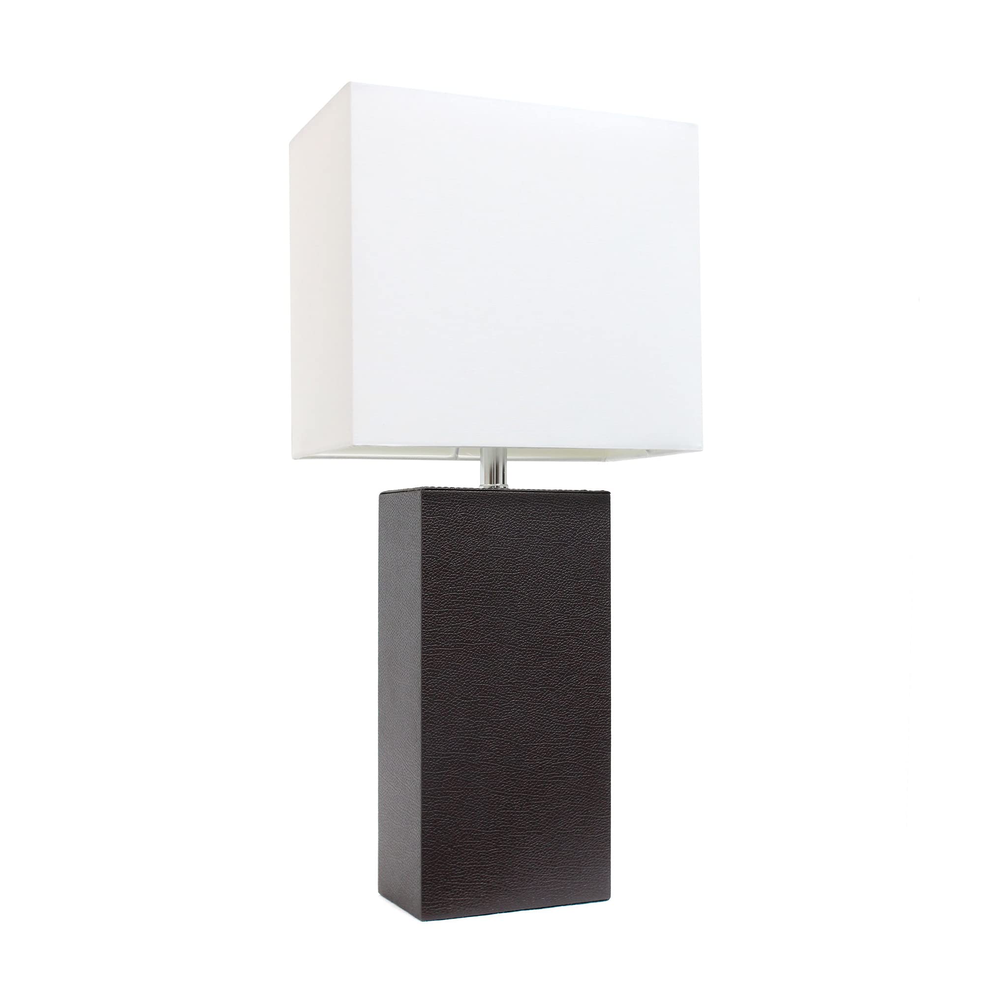 Lalia Home Espresso Brown Leather Base Modern Bedside Table Lamp With White Shade
