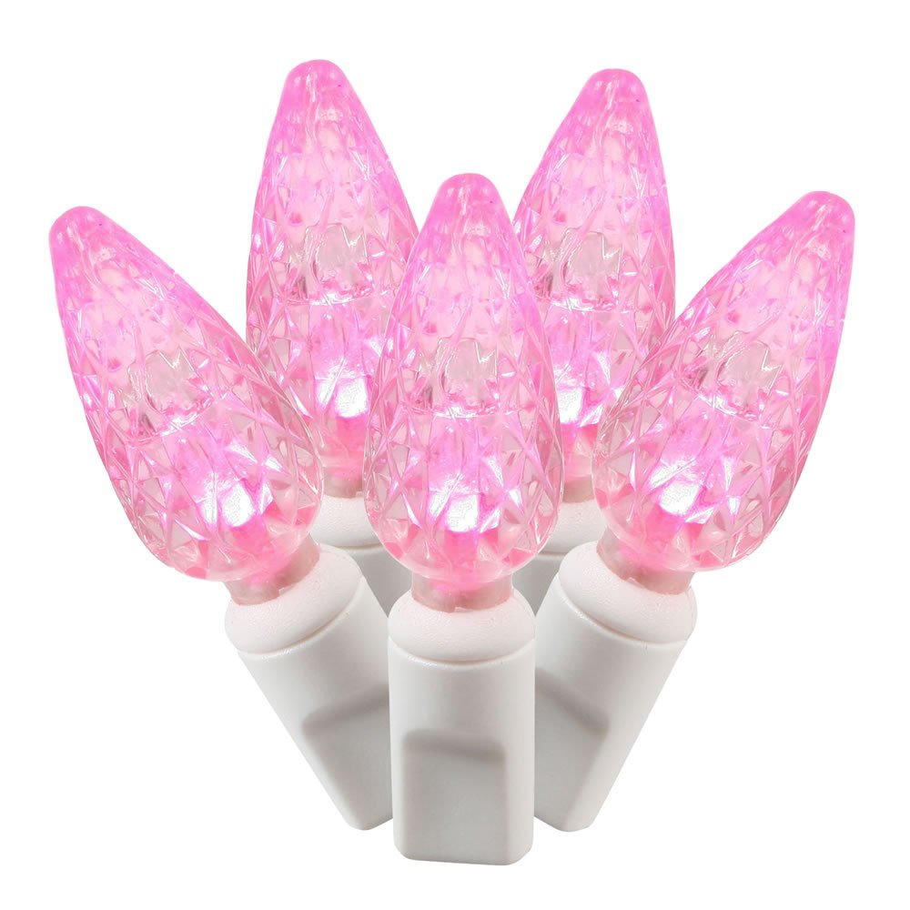 Vickerman C6 LED Light Set, 100 Lights, Pink on White Wire, Model X4W8110