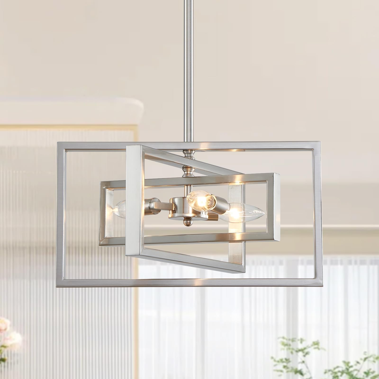 XINGQI Brushed Nickel Chandelier 3-Light Modern Pendant Lighting Fixtures Semi Flush Mount Ceiling Lights for Dining Room Bedroo