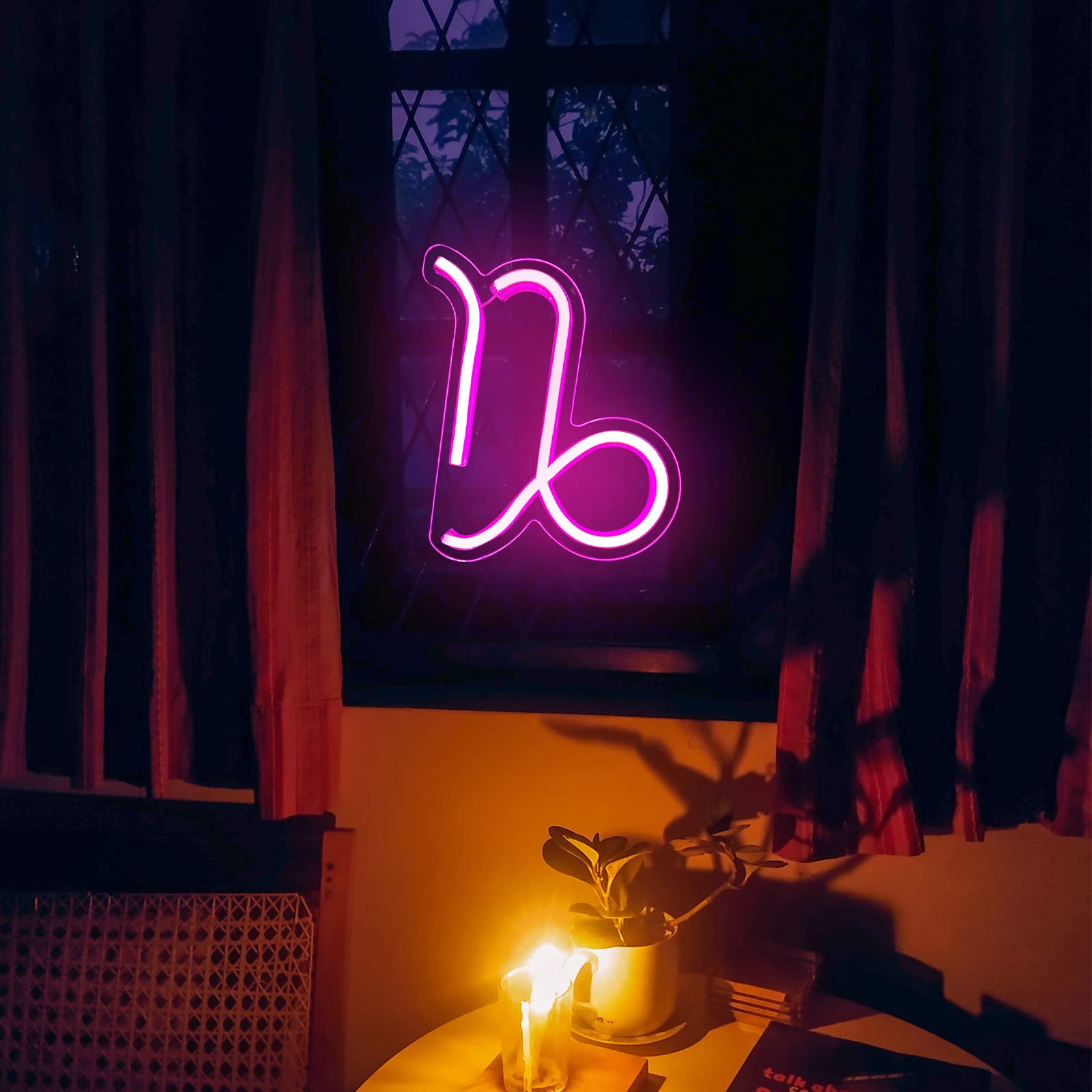 BerniceKelly Zodiac Horoscope Neon Sign, Capricorn LED Wall Decor, 11inL x 1inW, Astrology Light for Kids Room and Birthday Party