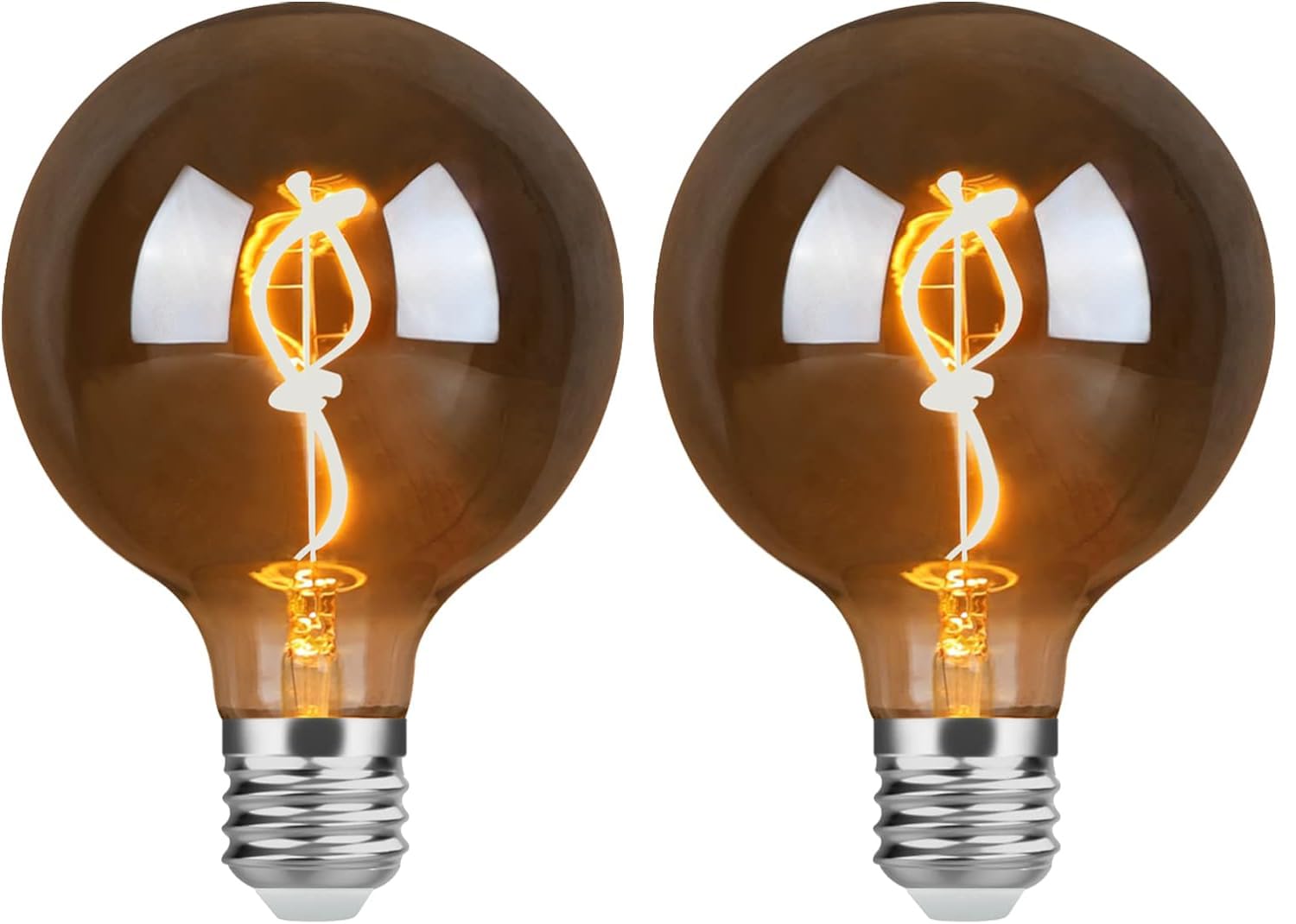 Omed G95/G30 Smoke Grey Large Globe Led Edison Bulbs 2 Pack, 4W 2200K Dimmable Warm White Round Edison Bulbs 40 Watt Equal, Vint