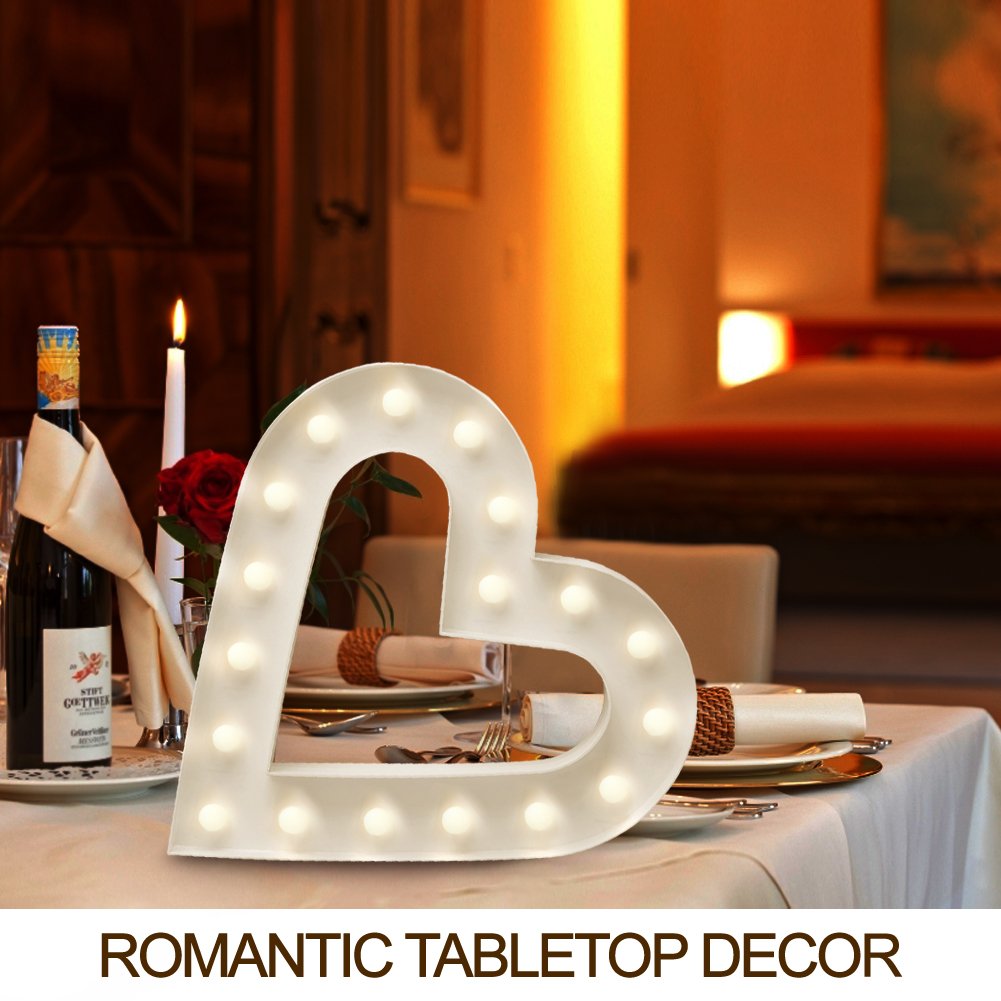 Bright Zeal 12 Inch Lighted Heart Marquee - White LED Decoration with Timer - Model 10511 for Valentine's Day & Weddings