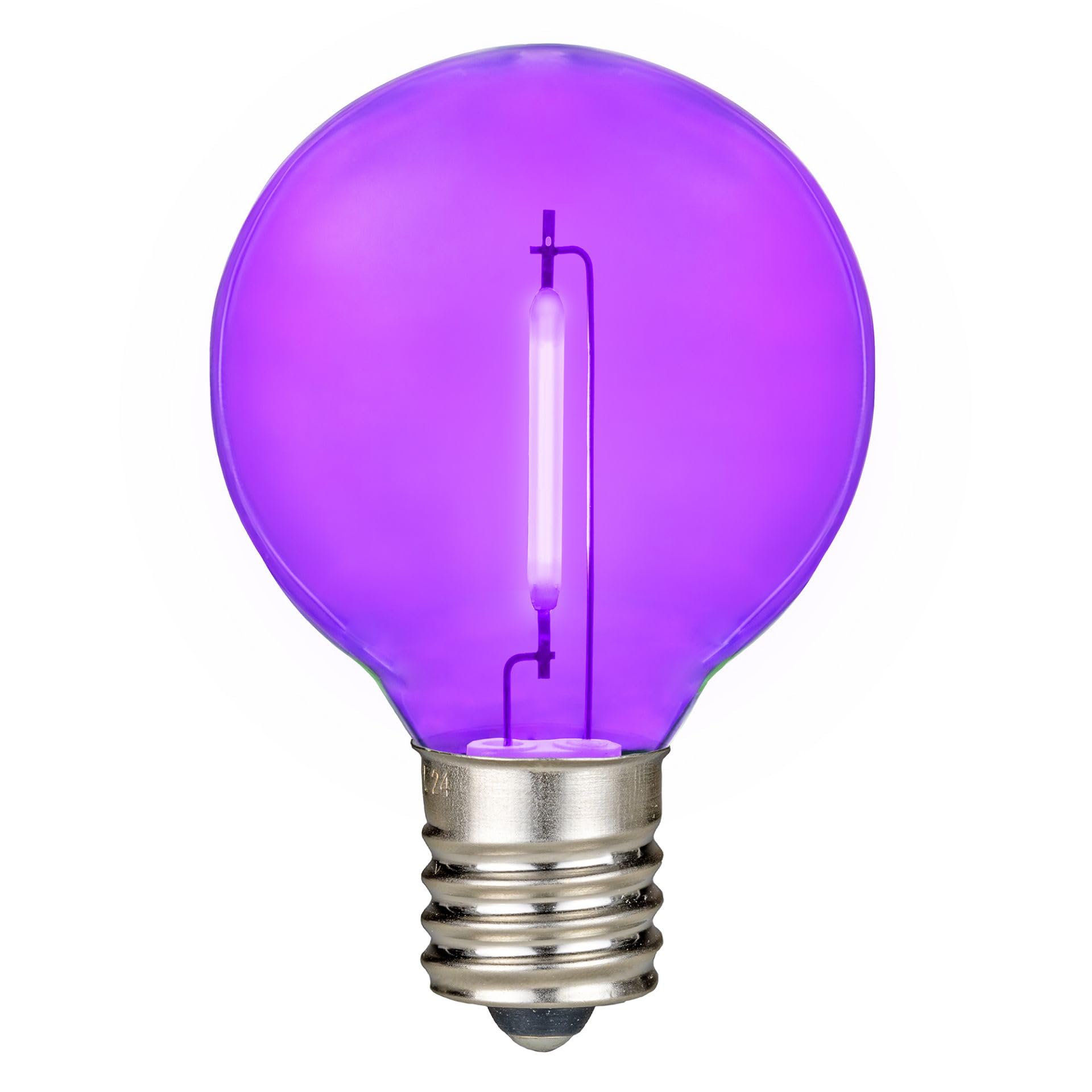 Novelty Lights 25 Pack Purple G40 Led Filament String Light Bulbs  E12/C7 Candelabra Base  5 Watt Equivalent  Shatterproof Replacement Bulbs For Patios  Canopy Lighting