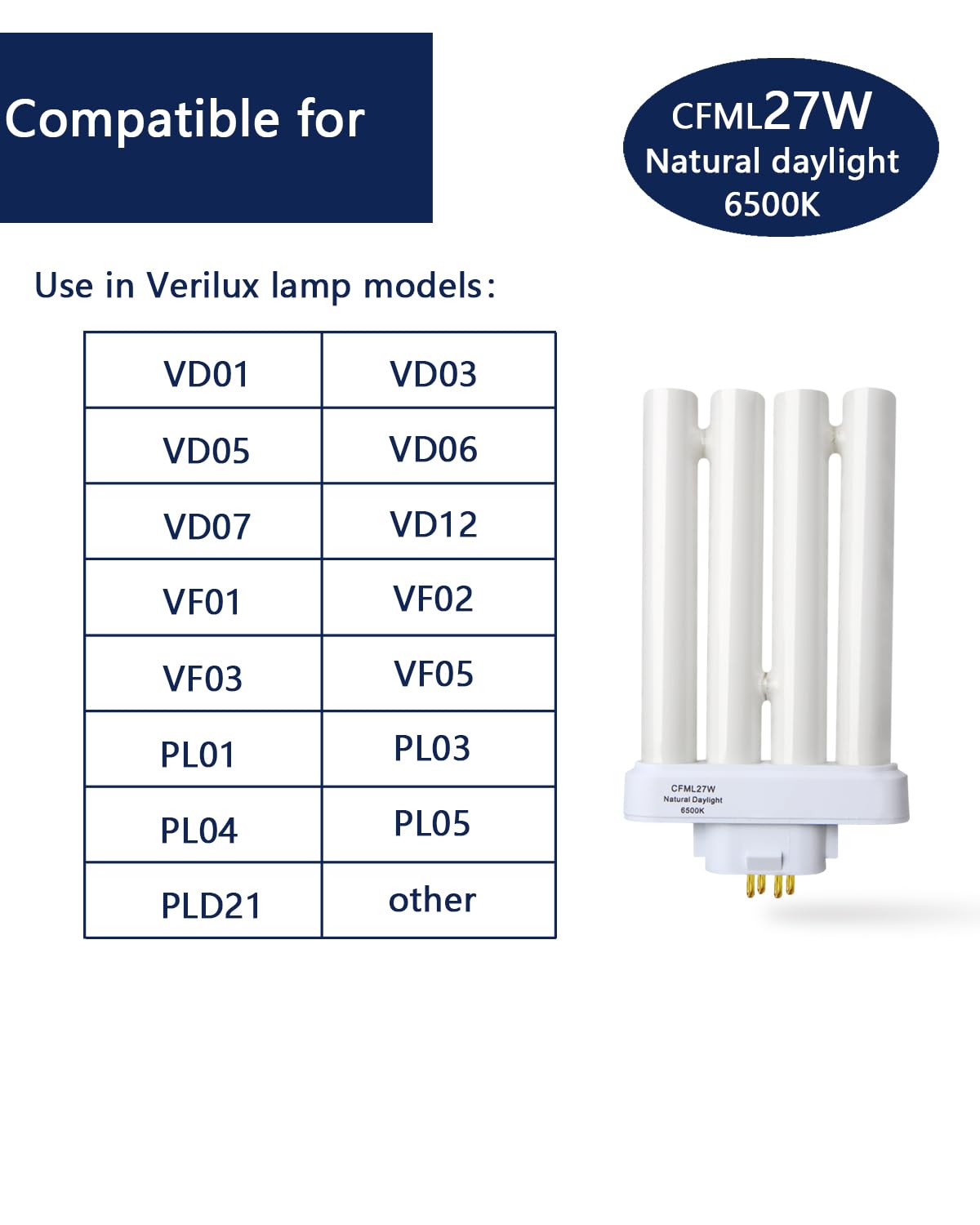 Valoisa Cfml27Vlx Replacement Fluorescent Light Bulb, Natural Daylight Spectrum 6500K,Compatible For Cfml27Vlx,1Pack