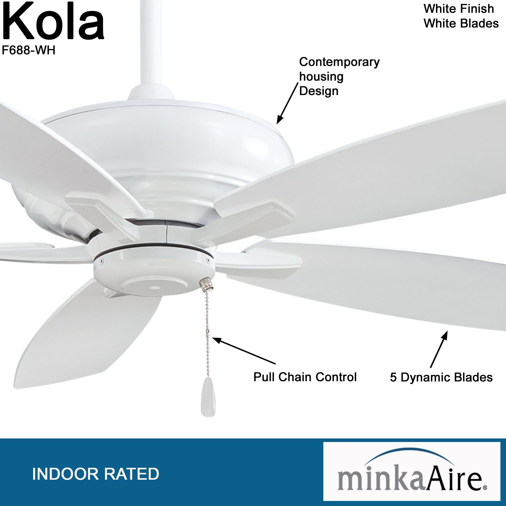 Minka-Aire F688-WH Kola Pull Chain Ceiling Fan in White Finish