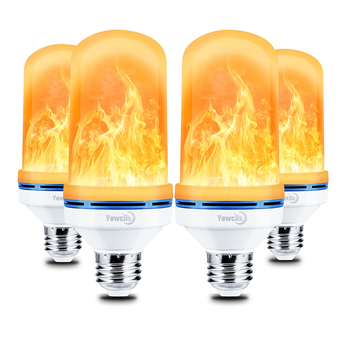Yewclls Led Flame Light Bulbs, 4 Modes Flickering Halloween Light Bulbs E26 Base Fire Light Bulbs With Gravity Sensor (4-Pack)
