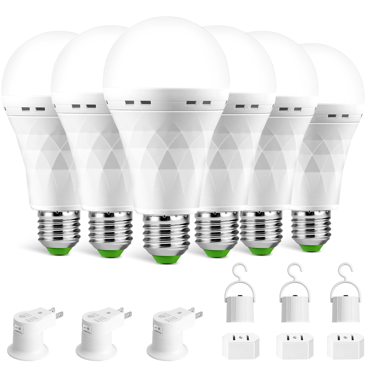LHZHENG Emergency Rechargeable Light Bulbs, 12W 60W Equivalent, 1500mAh, White, 6 Pack, Model LHZSHLQ-4P