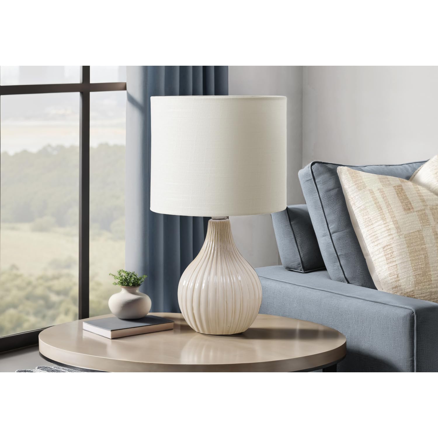 Monarch Specialties Table Lamp I 9776, 17in H, Beige Ceramic, Ivory Shade, Contemporary Design